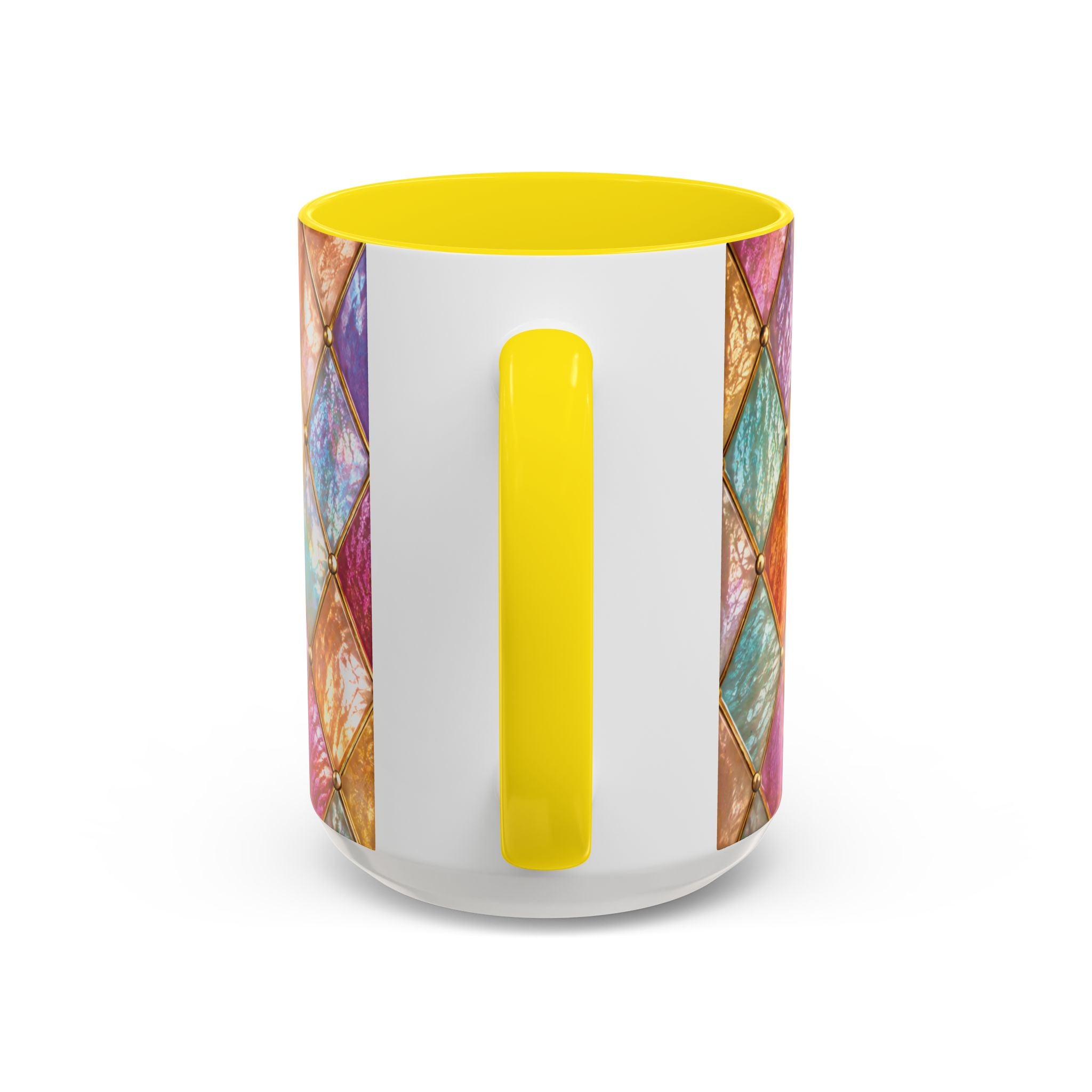 Colorful Jewel-Quilt Accent Coffee Mug — Vibrant Stained-Glass Pattern (11/15oz) Gift for her