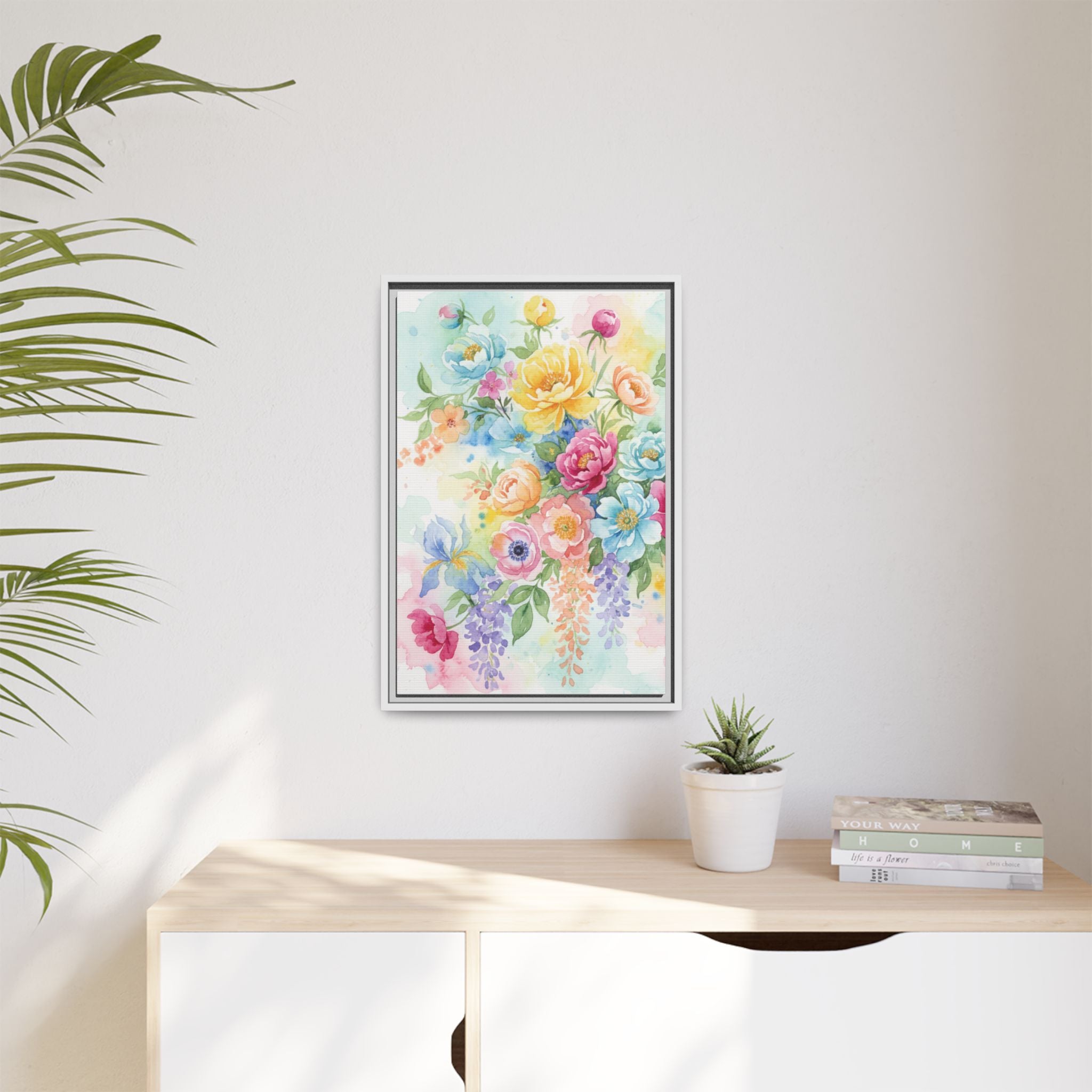 Toile Bouquet Floral Aquarelle, Art Mural Mat Encadré | Art Mural Multicolore