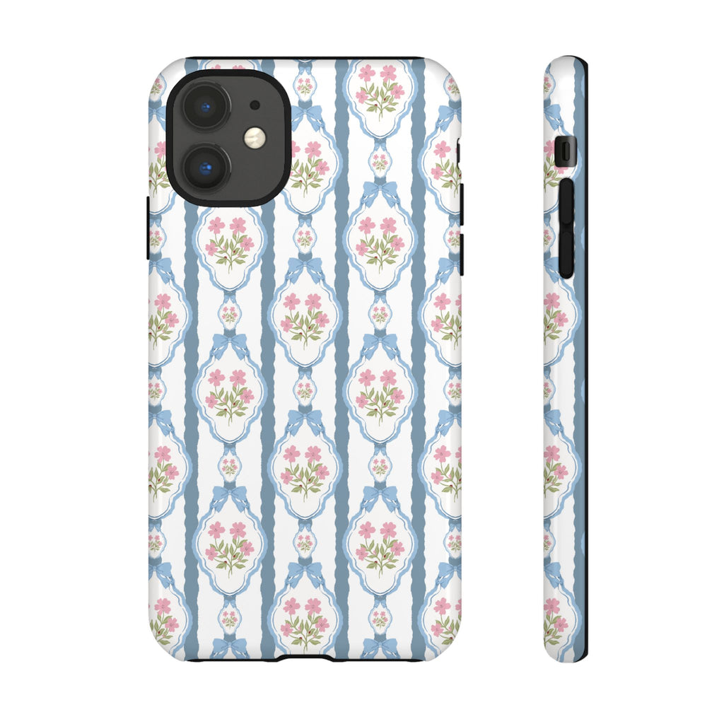Coque de téléphone Vintage Nœud Bleu et Rose — Motif floral romantique « Tough Cases »