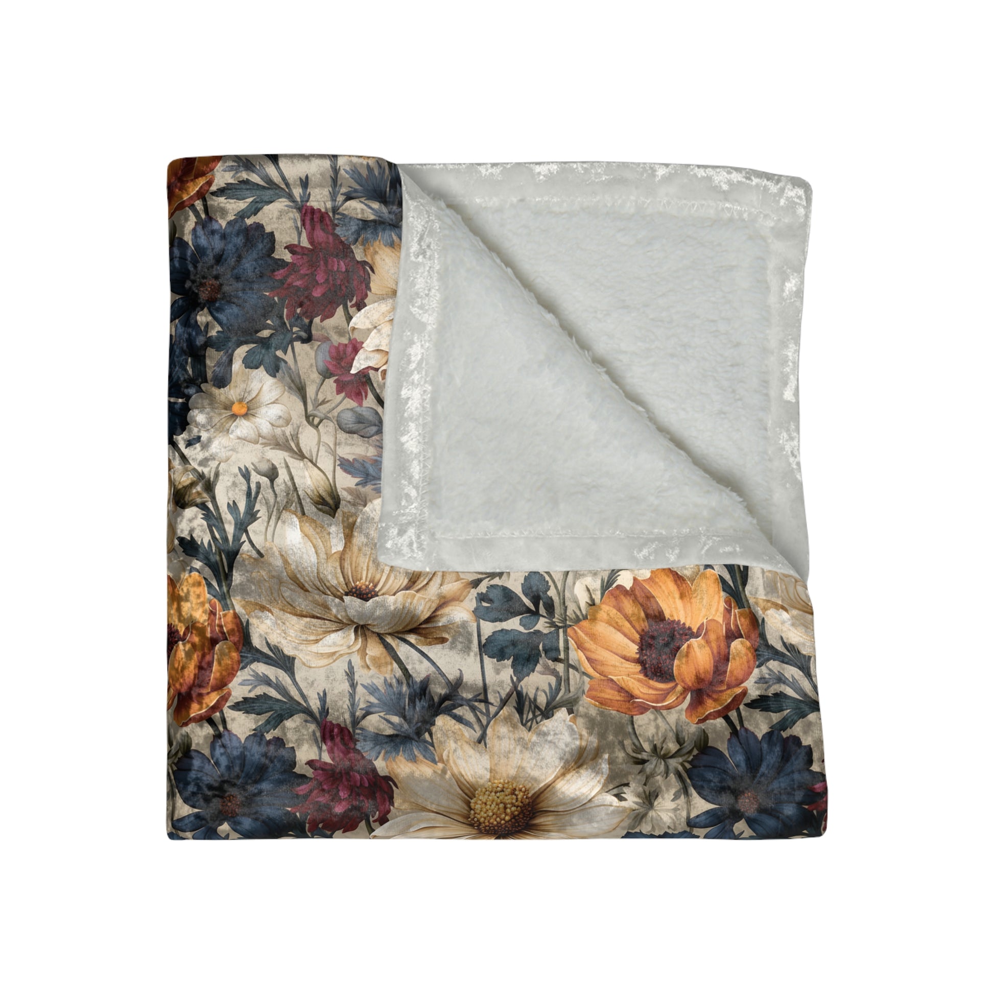 Luxurious Crushed Velvet Blanket 50x60 Inches | Elegant Winter Floral Design in Navy, Amethyst, White & More | Ultra-Soft, Cozy & Stylish for HomeWinter Warmth, Festive Retro-Inspired Perfect for sofas - MRSBYVALLE