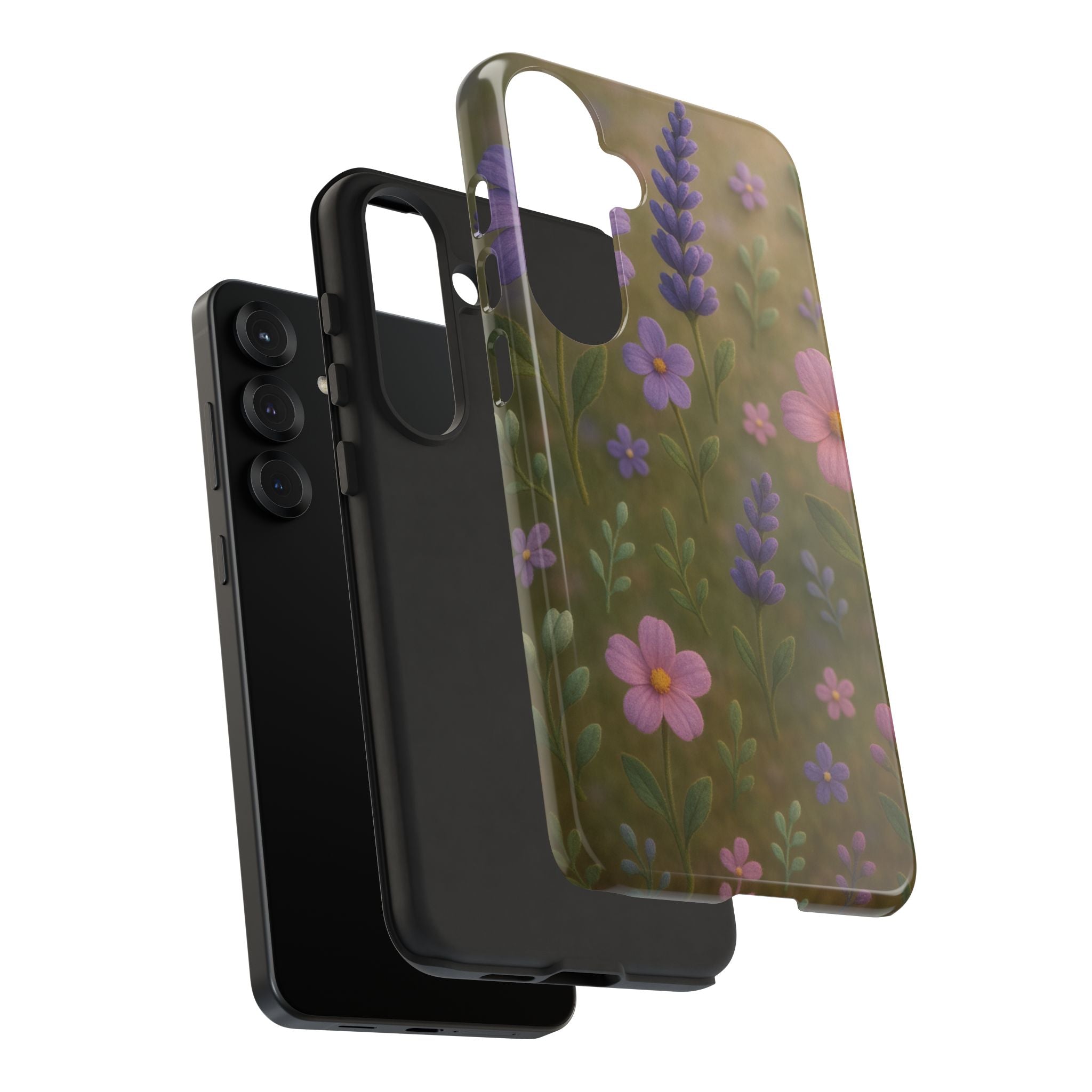 Pastel Flowers 3D Illusion Wildflower Phone Case Cute Pastel Floral Design in Lavender, Pink, Mint Green Aesthetic Protective Case for iPhone and  Android
