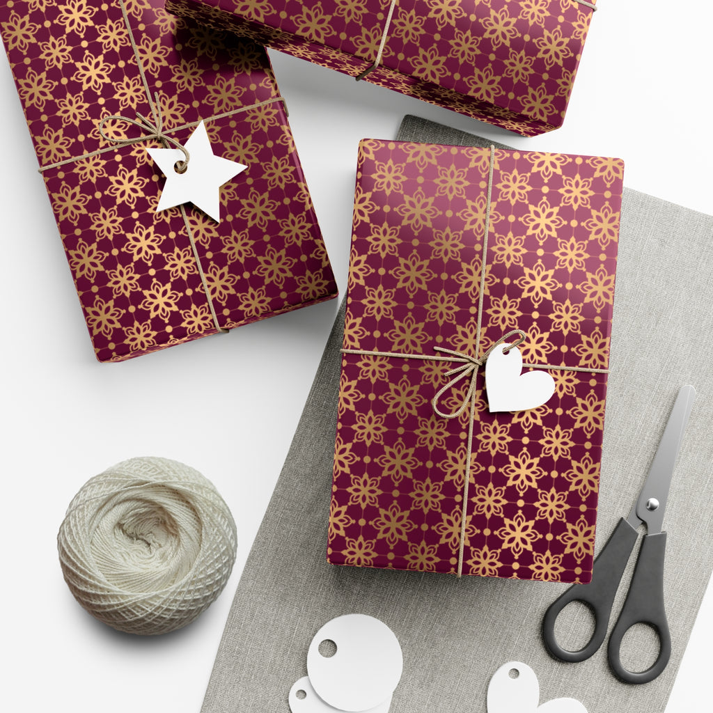 Elegant Luxuries Burgundy Wrapping Paper with Gold Accents Perfect for Christmas Gifts, Weddings, & Special Occasions Premium Quality Gift Wrap for Luxurious Presentation - MRSBYVALLE