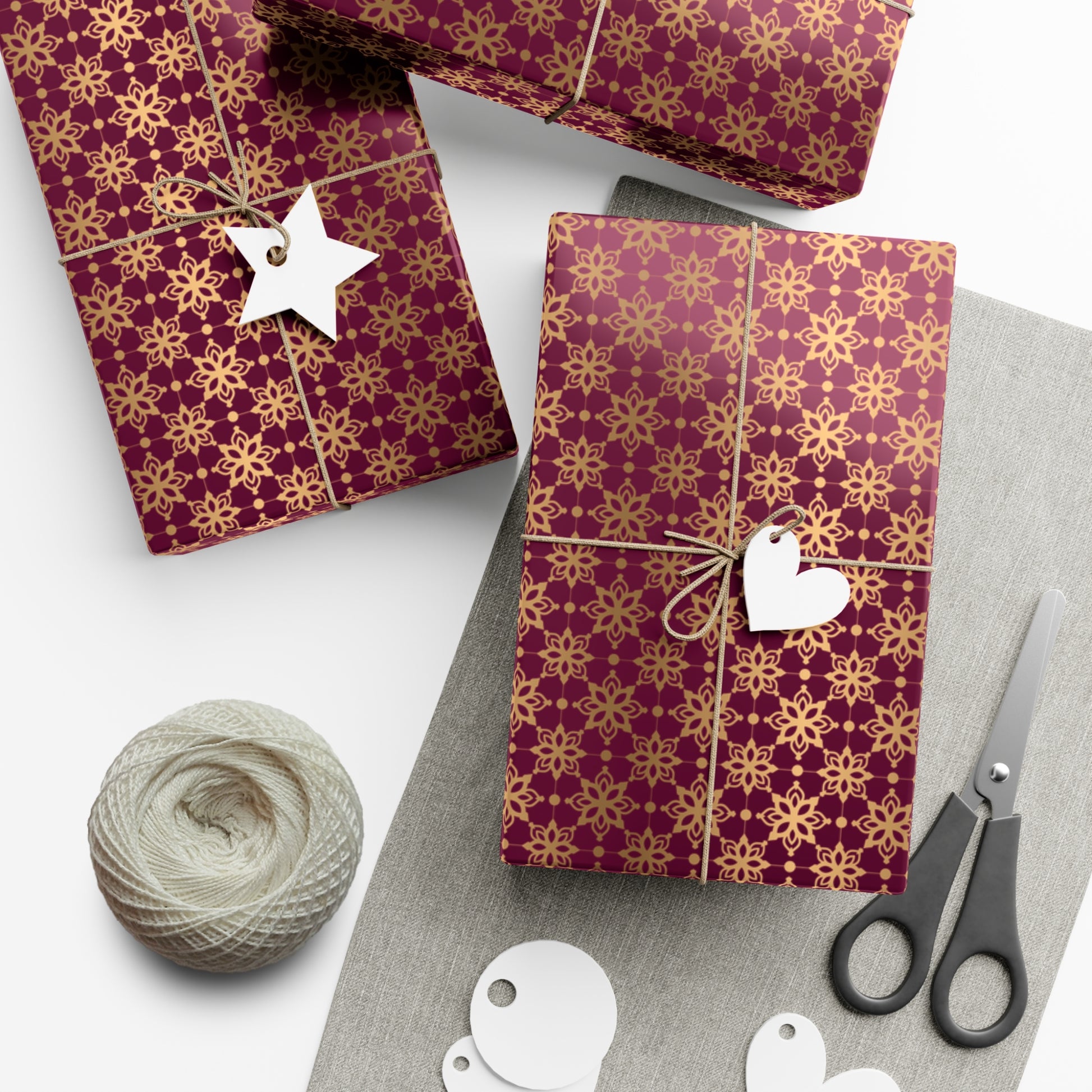Elegant Luxuries Burgundy Wrapping Paper with Gold Accents Perfect for Christmas Gifts, Weddings, & Special Occasions Premium Quality Gift Wrap for Luxurious Presentation - MRSBYVALLE