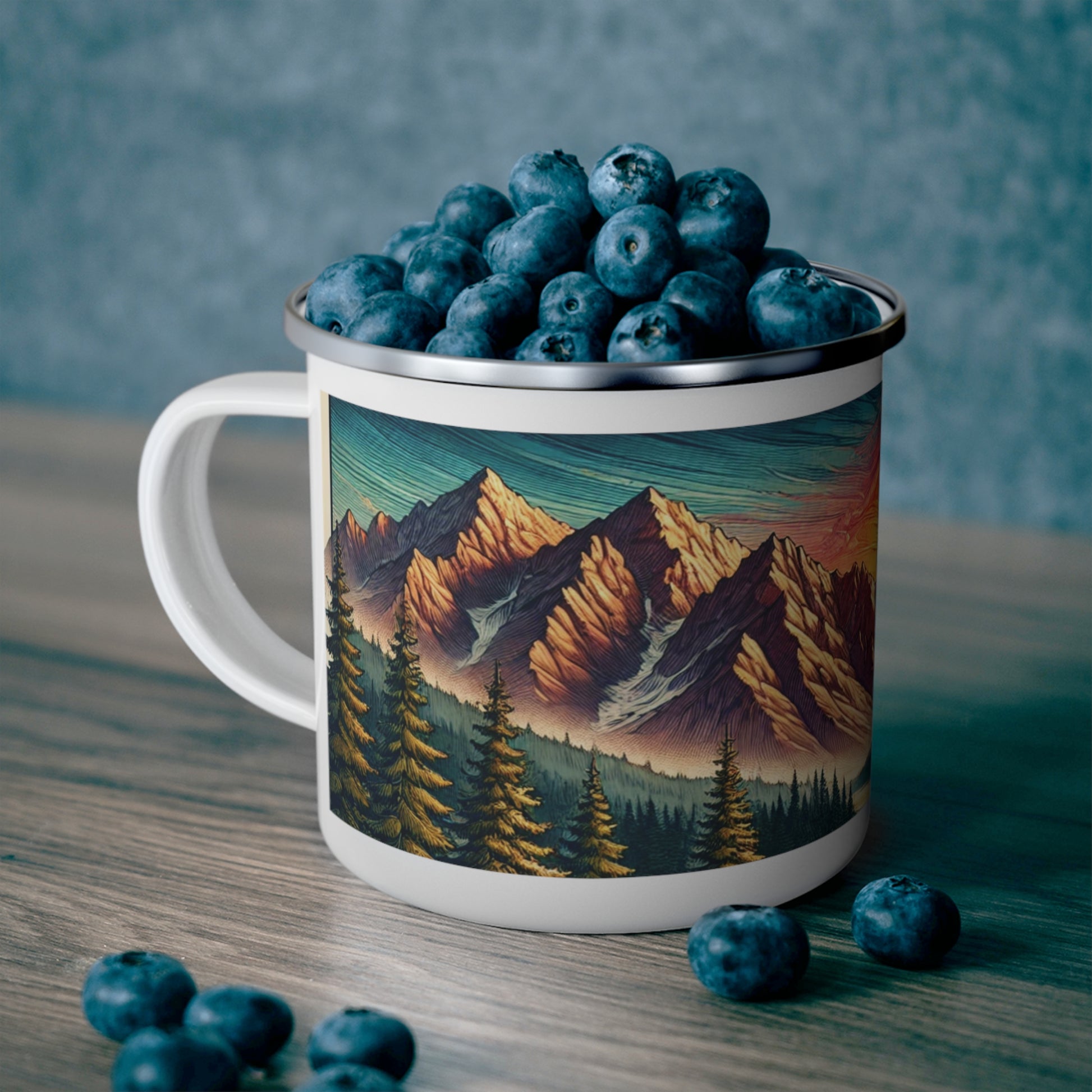 12oz Enamel Camping Mug Sunset Over Mountain & Pine Trees Design | Perfect for Camping, Coffee, Hot Chocolate | Durable, Lightweight Mug for Outdoor Adventures  Gifts Christmas - MRSBYVALLE