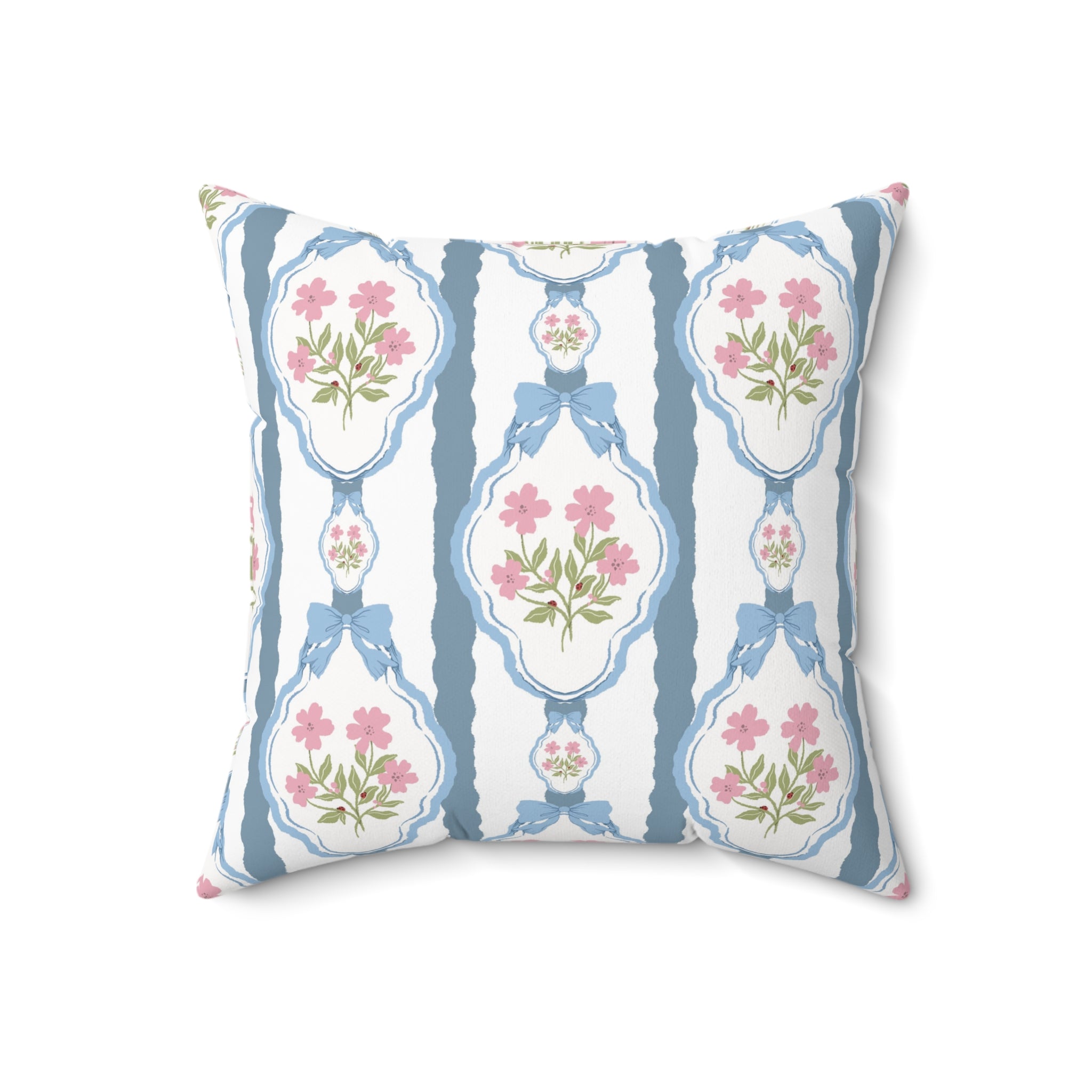Vintage Pink Bows  Blue Romantic Square Pillow Perfect Bedroom