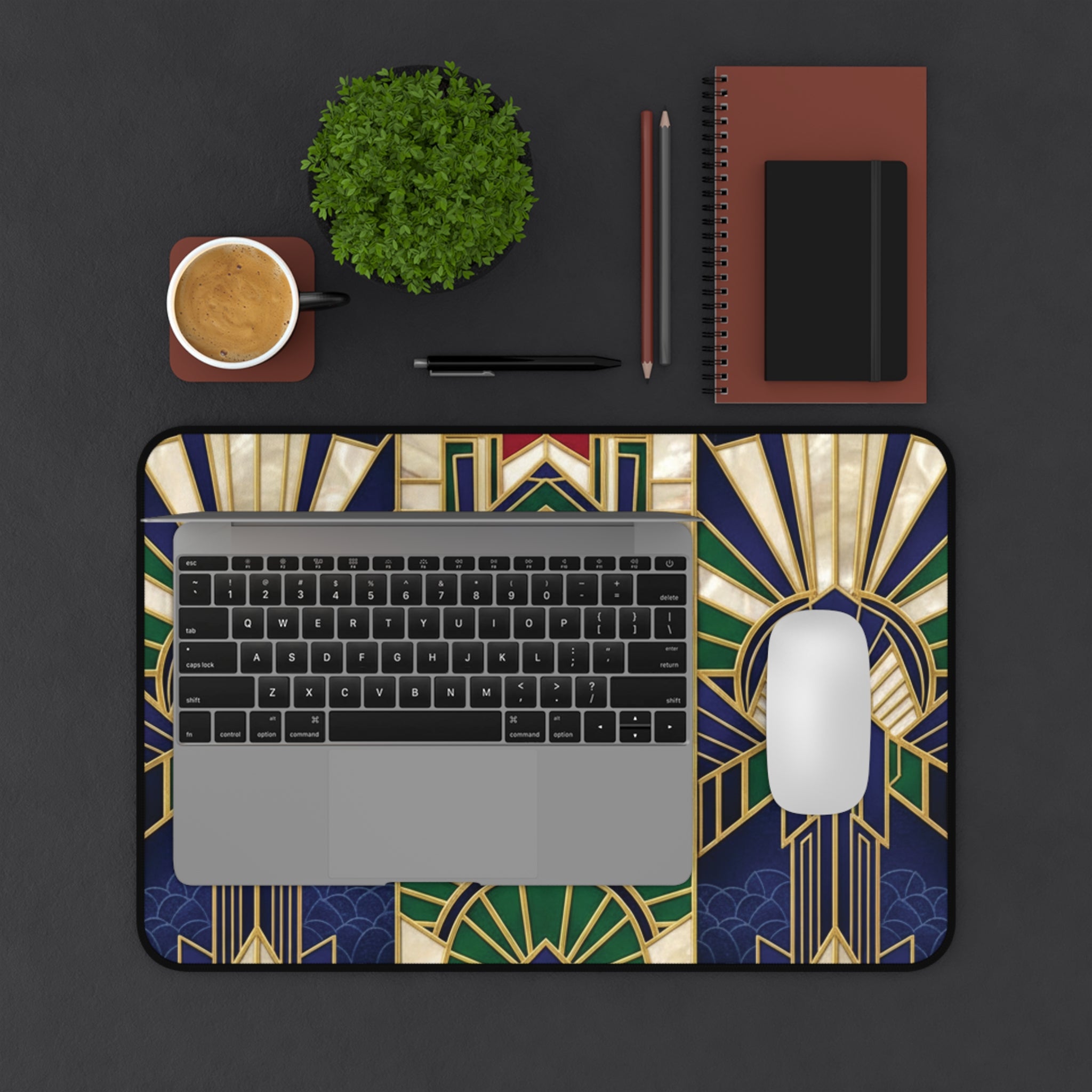 Imperial Art Deco Desk Mat – Gold & Navy Geometric Executive Pad