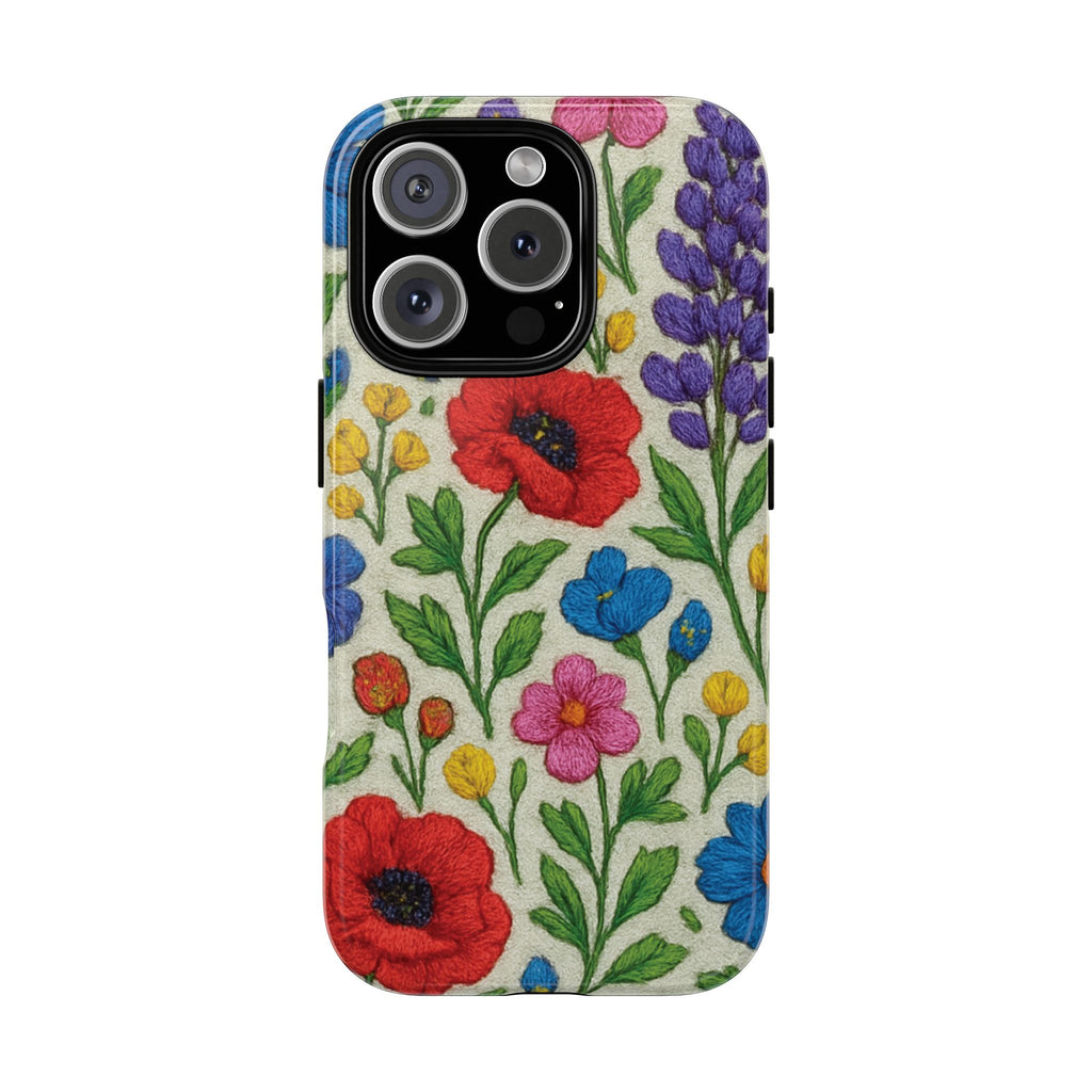 Bright 3D Illusion Wildflower Phone Case Cute Floral Design in Red, Pink, Blue – Aesthetic Protective Case for iPhone and  Android