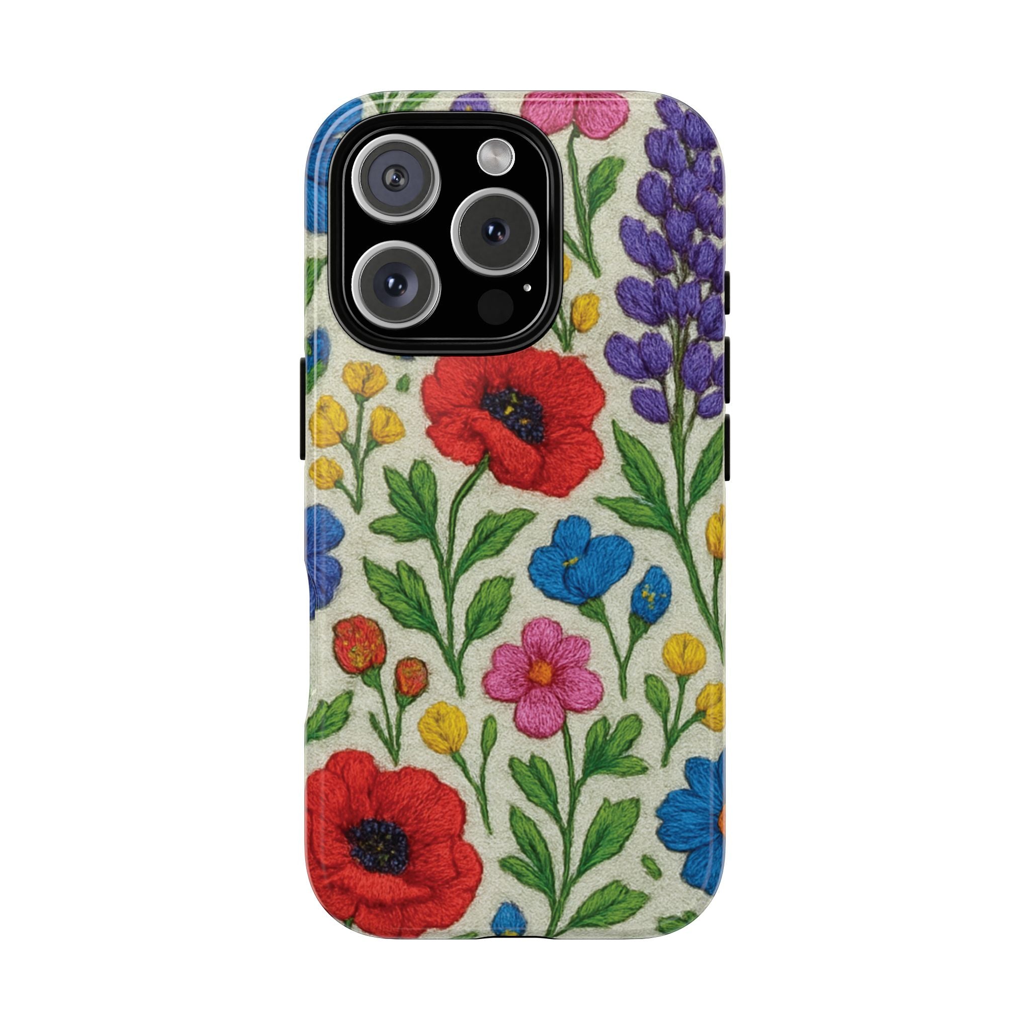 Bright 3D Illusion Wildflower Phone Case Cute Floral Design in Red, Pink, Blue – Aesthetic Protective Case for iPhone and  Android