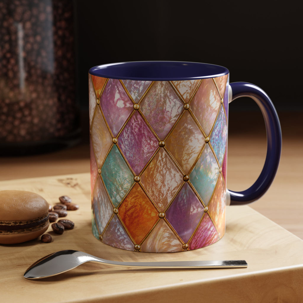 Colorful Jewel-Quilt Accent Coffee Mug — Vibrant Stained-Glass Pattern (11/15oz) Gift for her