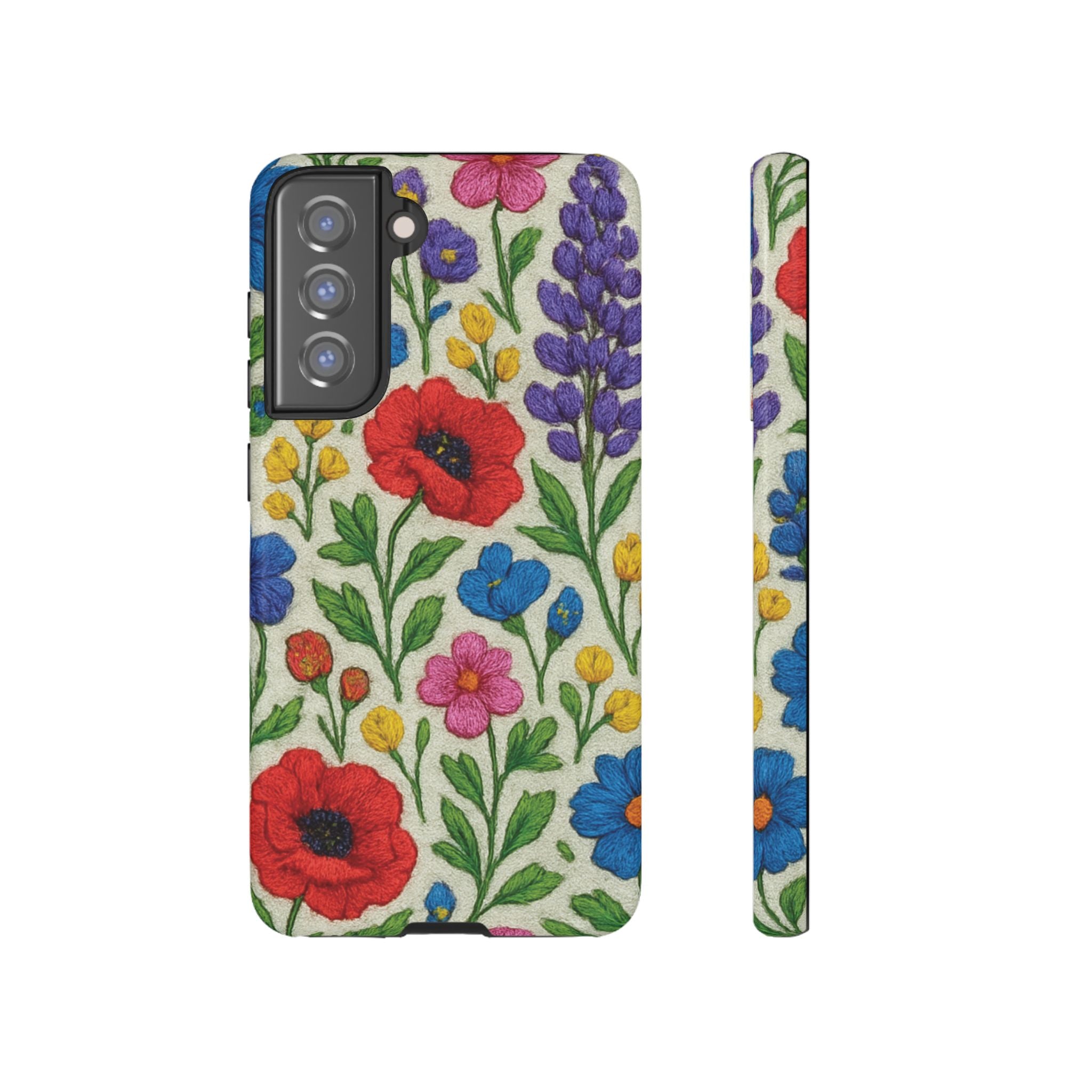 Bright 3D Illusion Wildflower Phone Case Cute Floral Design in Red, Pink, Blue – Aesthetic Protective Case for iPhone and  Android