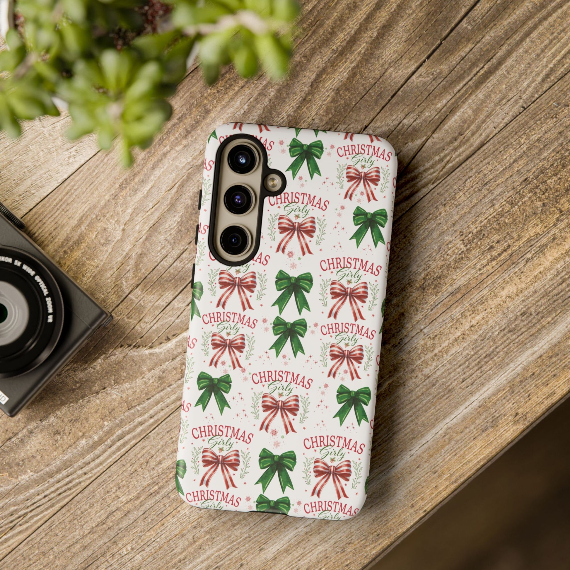 Girly Christmas Coquette Bows Pastel Phone Case for iPhone 17 16 15 23 Samsung, and Pixel | Stylish Protective Cover Gift for Her Perfect for Floral Lover