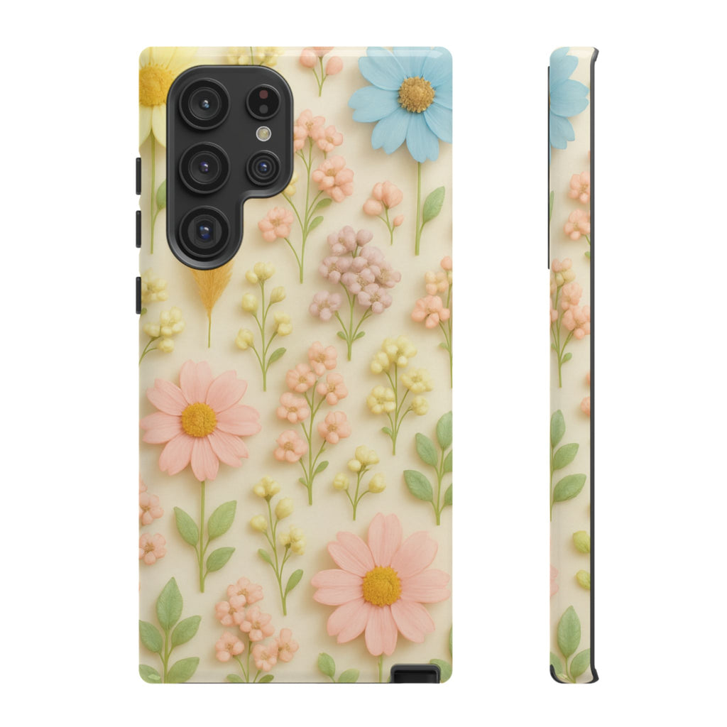 Pastel Dried Flowers Illusion Phone Case 3D Realistic Pressed Floral Design, Bright Botanical Aesthetic, Soft Nature-Inspired CoveriPhone & Galaxy