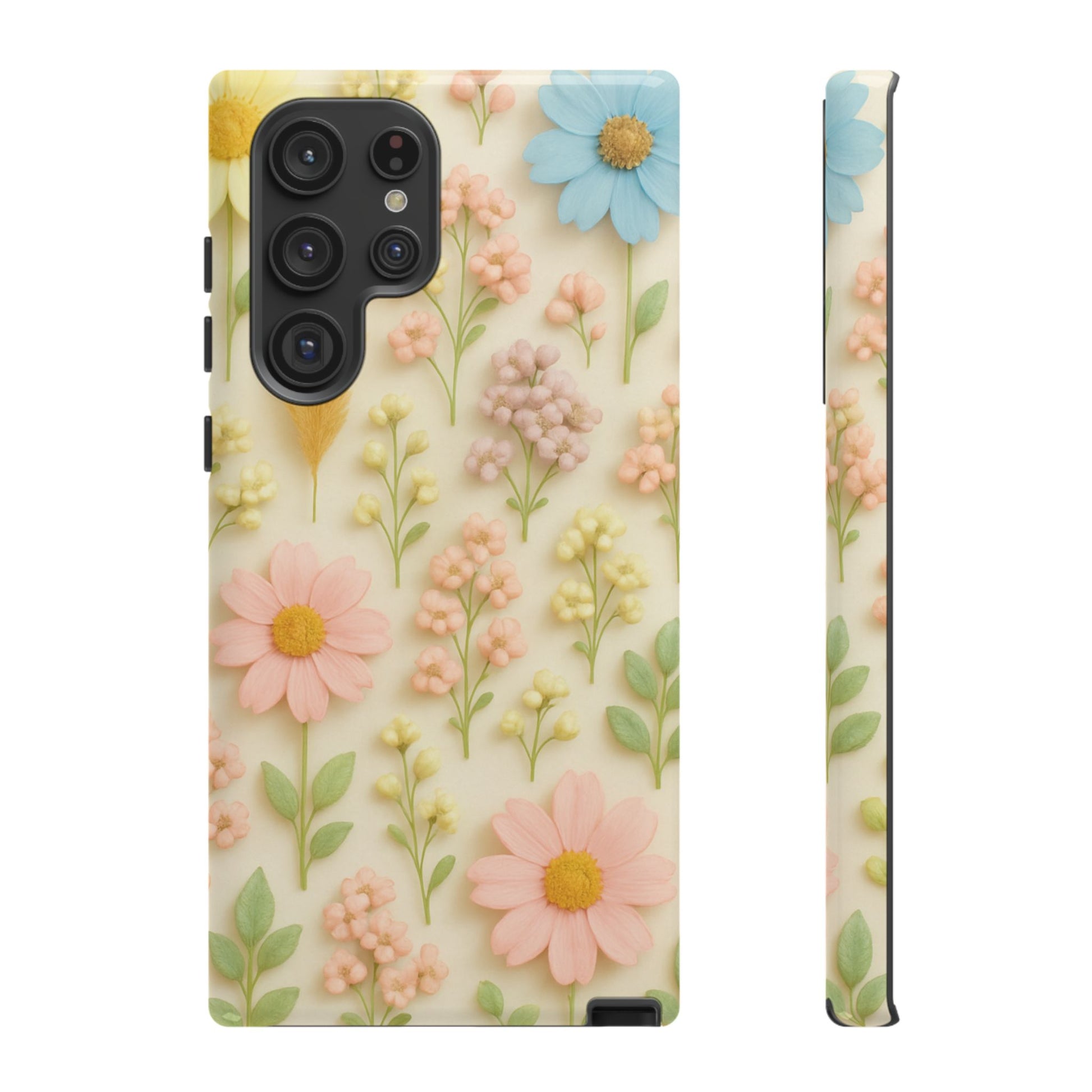Pastel Dried Flowers Illusion Phone Case 3D Realistic Pressed Floral Design, Bright Botanical Aesthetic, Soft Nature-Inspired CoveriPhone & Galaxy