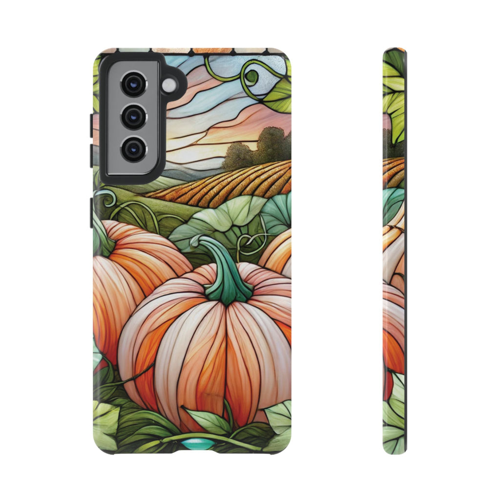 Pumpkins Phone Case Fall Faux Stained-Glass Thanksgiving Cover Pumpkin Lovers Gift for Galaxy S 24 23 22 21 Pixel 5 6 7 8 iPhone 17 , 16 15 14 13 12 Samsung iPhone Samsung Gift for Her