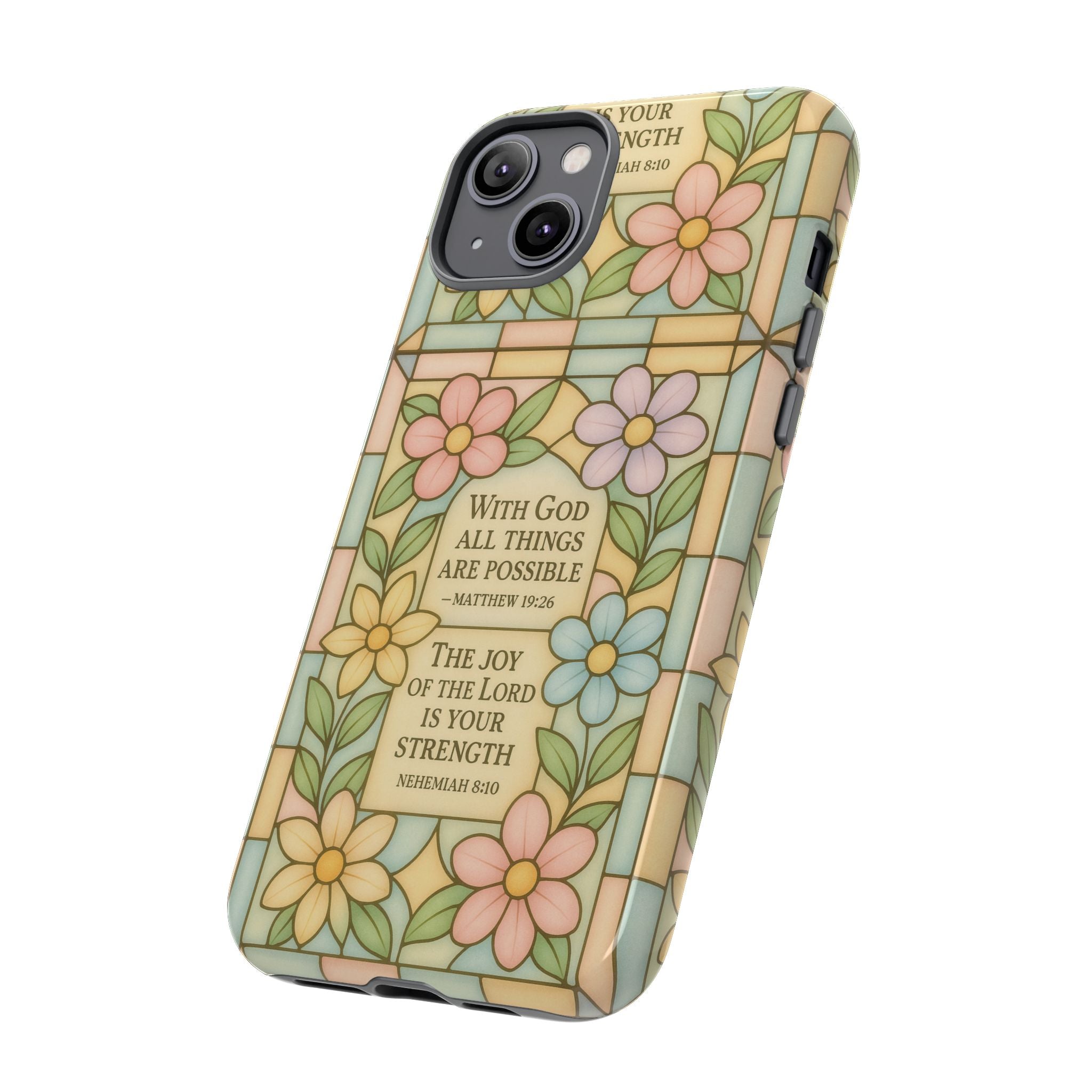 Pastel Stained Glass Bible Verse Phone Case Christian Affirmation Cover, Soft Geometric Design, iPhone Samsung Google, Faith Gift for Her Bible Verse or Affirmation | Protective, Inspirational Gift for Christians