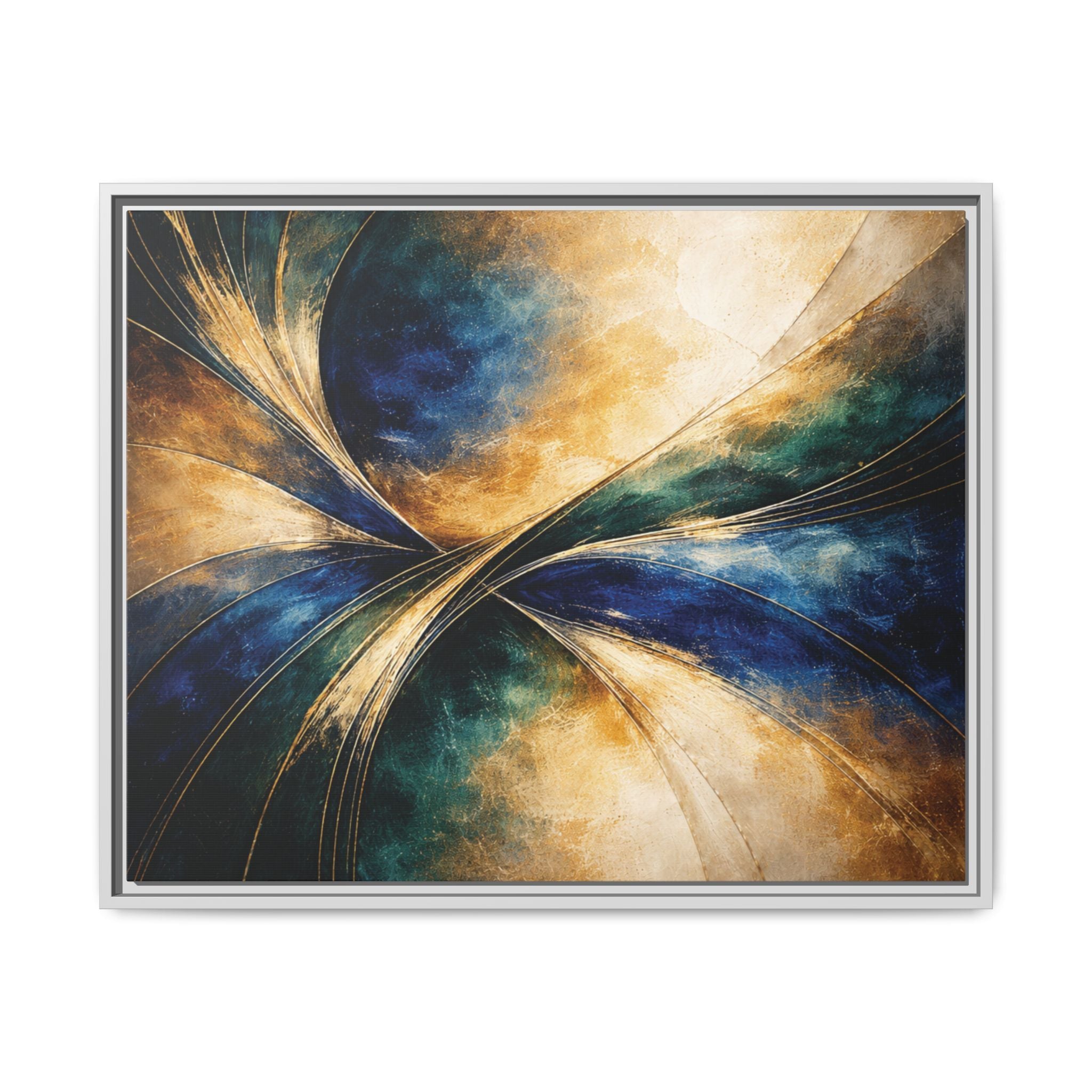Gilded Convergence  Luxe NeoDeco Blue & Gold Abstract Wall Art Framed