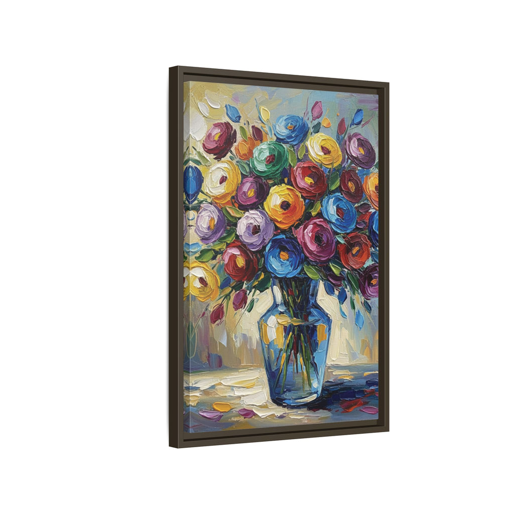 Impression sur toile bouquet floral aquarelle - Tableau mural encadré mat - Illusion de peinture à l'huile vibrante