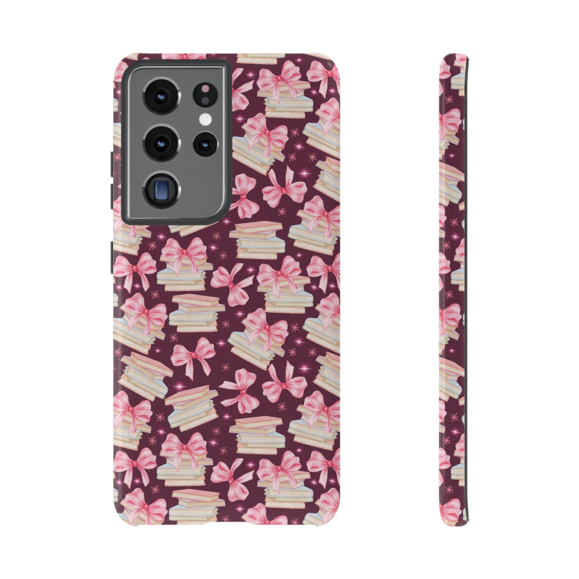 Coquette Pink Bows & Books Phone Case for iPhone 16 15 14 13 12  21 23 Samsung, and Pixel | Stylish Protective Cover Gift for Her Perfect for Floral Lover