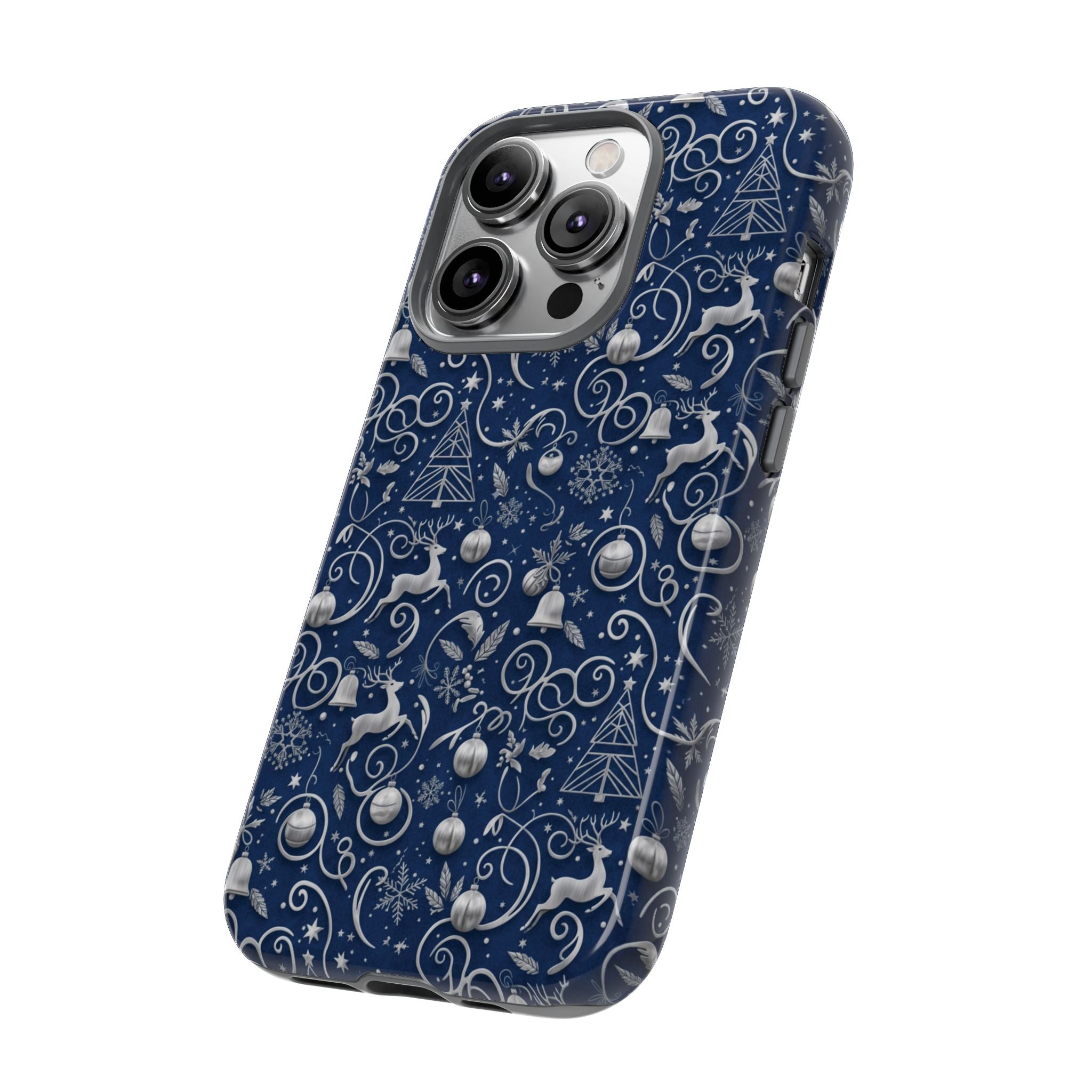Coque Téléphone Noël Bleu & Argent – Motif Paillettes Festives pour iPhone 17, Tous iPhones & Galaxy | Cadeau MRSBYVALLE pour Elle