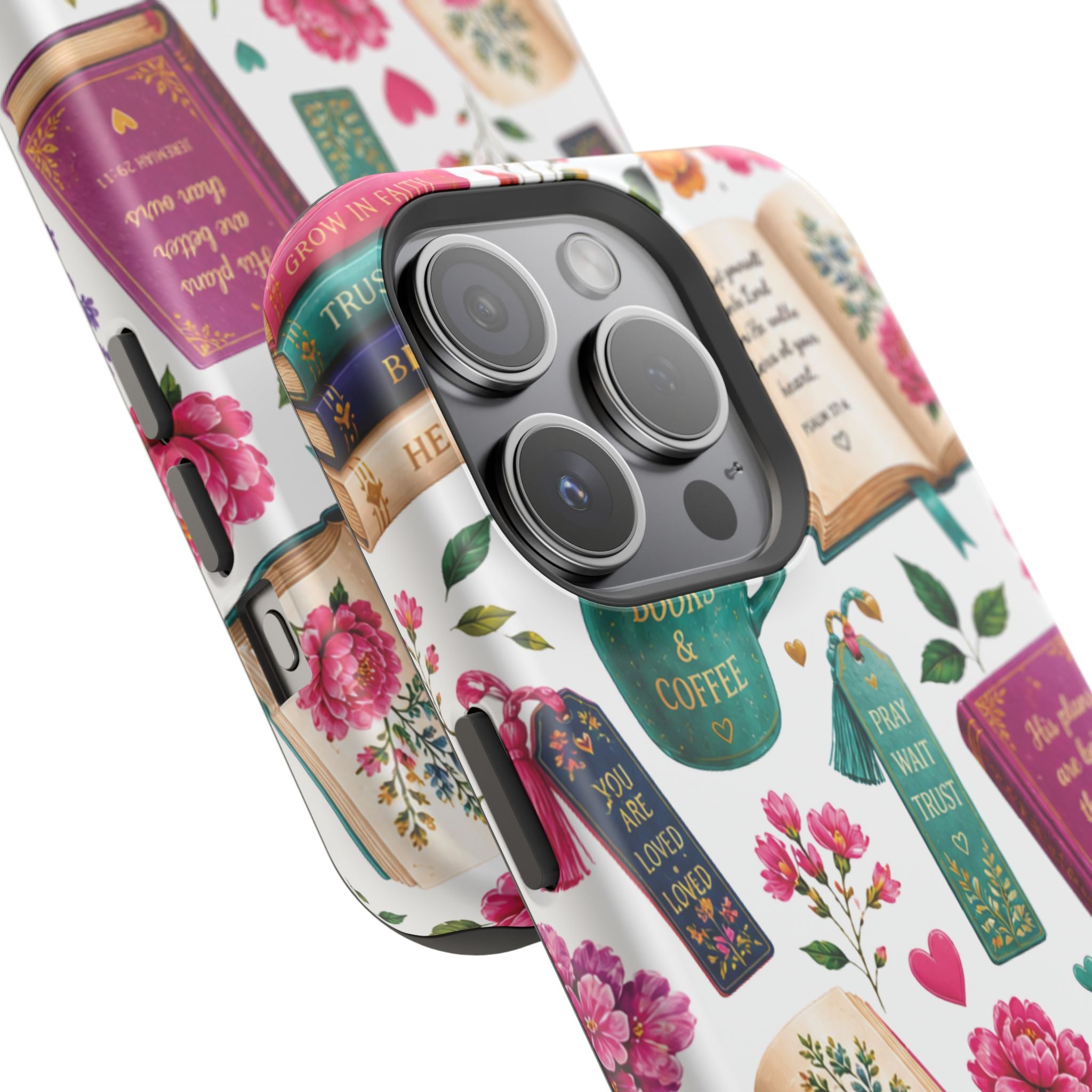 Christian Books & Coffee Phone Case — Magnetic Impact-Resistant Christian Gift