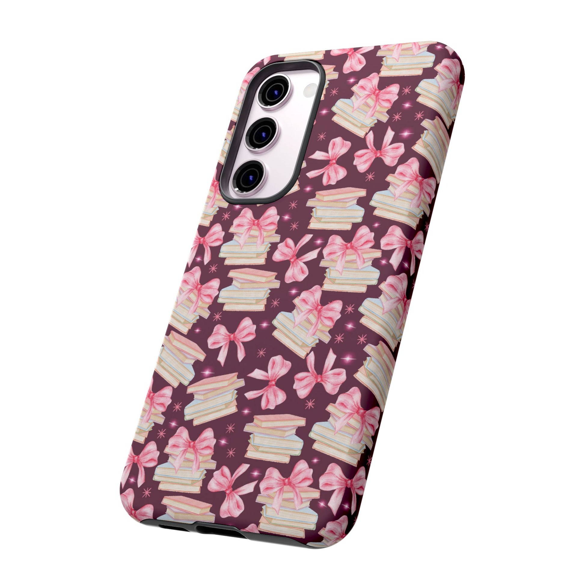Coquette Pink Bows & Books Phone Case for iPhone 16 15 14 13 12  21 23 Samsung, and Pixel | Stylish Protective Cover Gift for Her Perfect for Floral Lover