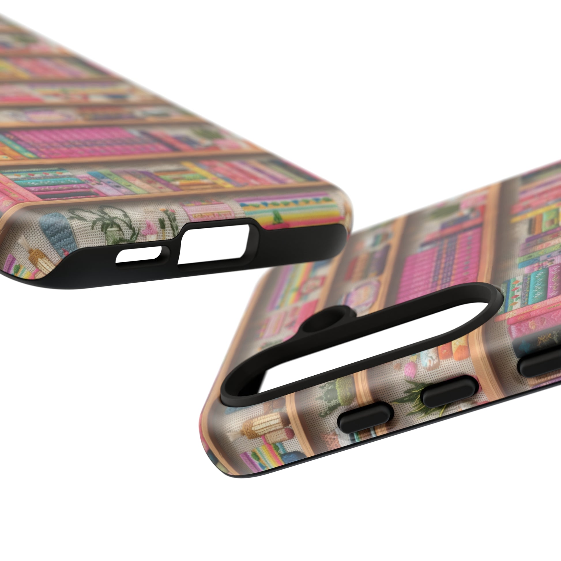 Phone Case 3D Illusion Books & Shelf Embroidery Design with Vibrant Colors Gift for Her Phone 15, Samsung iPhone Samsung Gift for Her Case iPhone 15, Samsung iPhone Samsung Accessory Gift for Her.