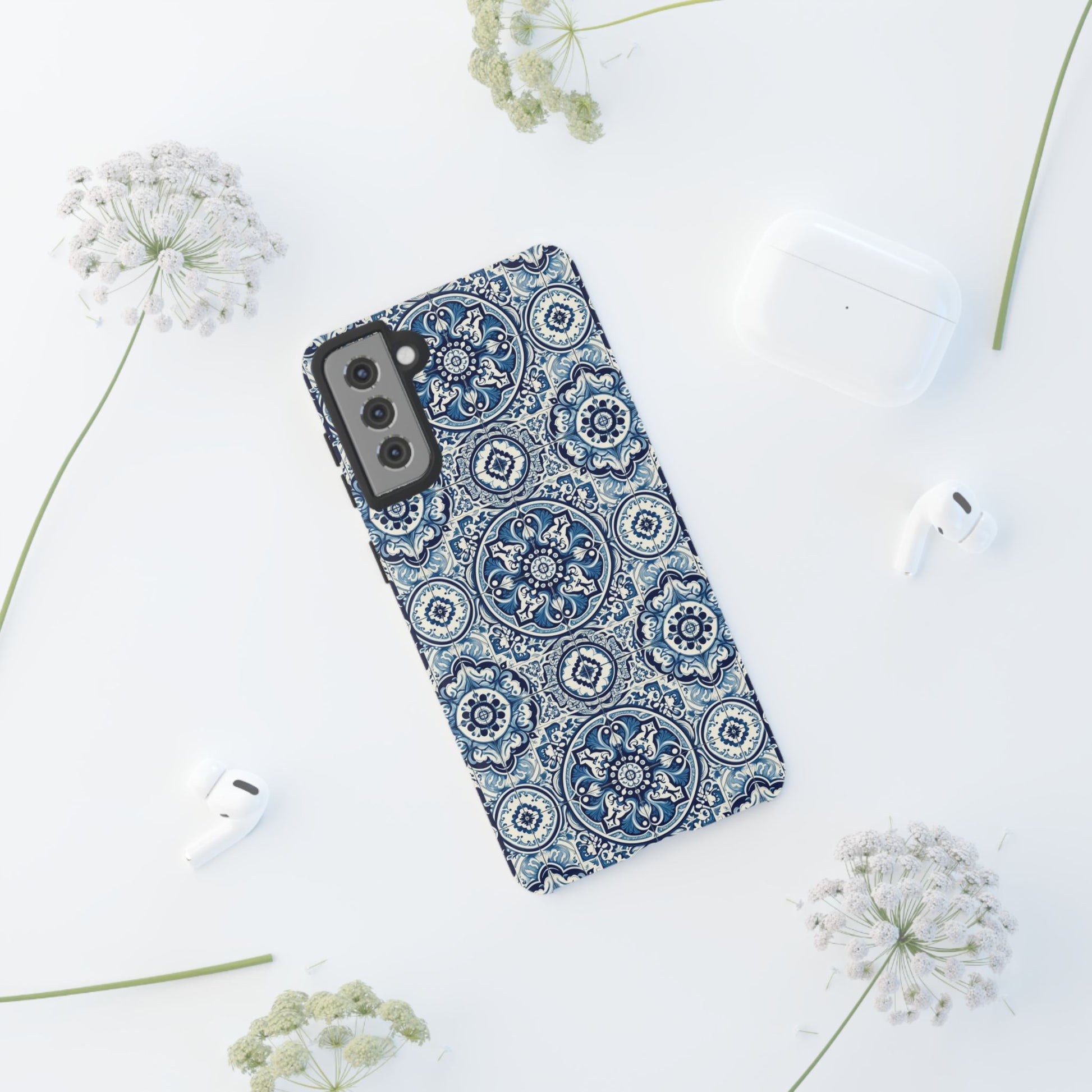 Azulejo Tile Phone Case Elegant Mediterranean Blue Porcelain Design iPhone 17, 16, 15, Samsung iPhone Samsung Accessory Gift for Her