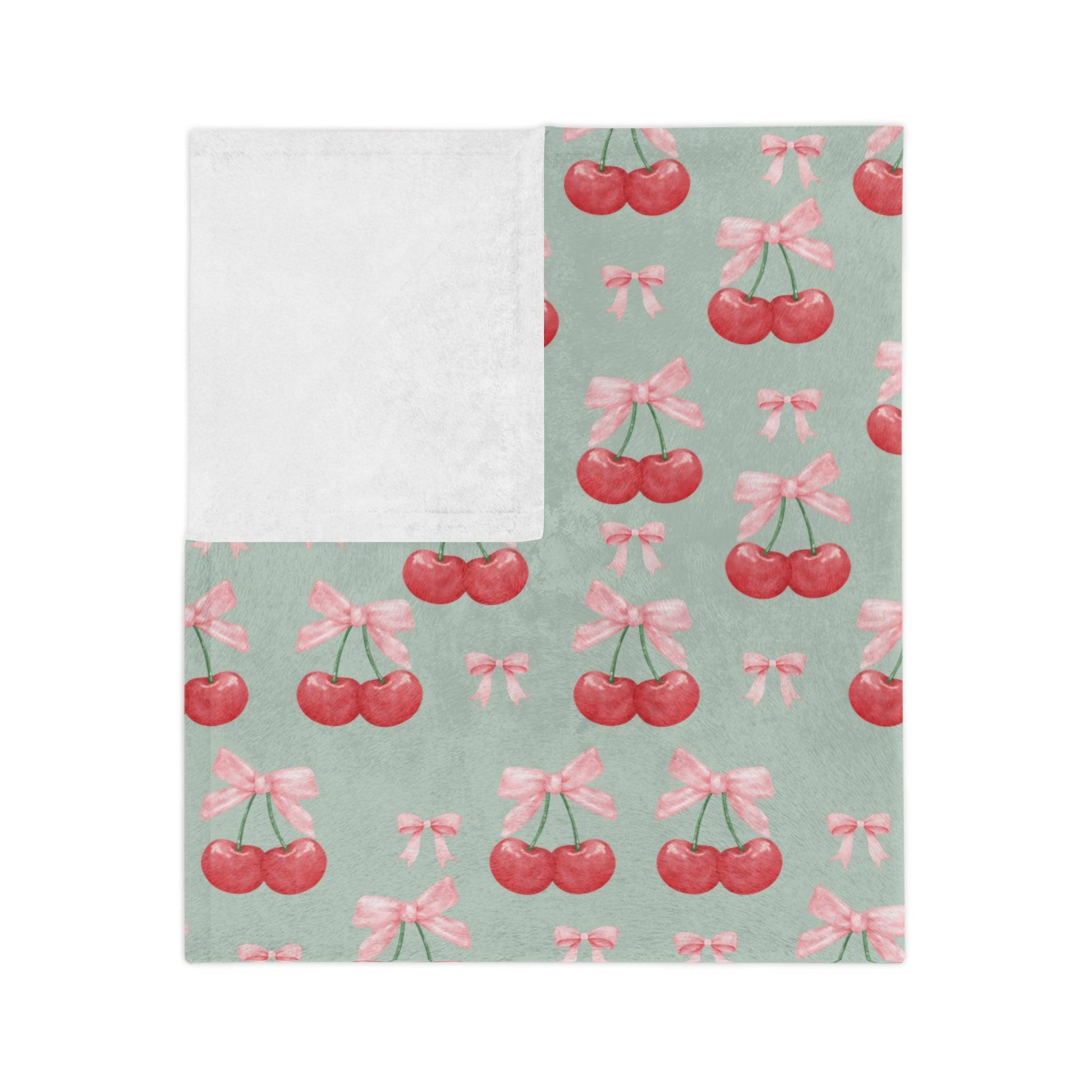 Cherry & Pink Bow Velveteen Throw Ultra-Soft Microfiber Comfort Blanket, Perfect for Snuggling & Decor, Cozy All-Season Warmth, Blanket Luxurious Comfort Meets Enchanting Design Housewarming Gift Throw - MRSBYVALLE