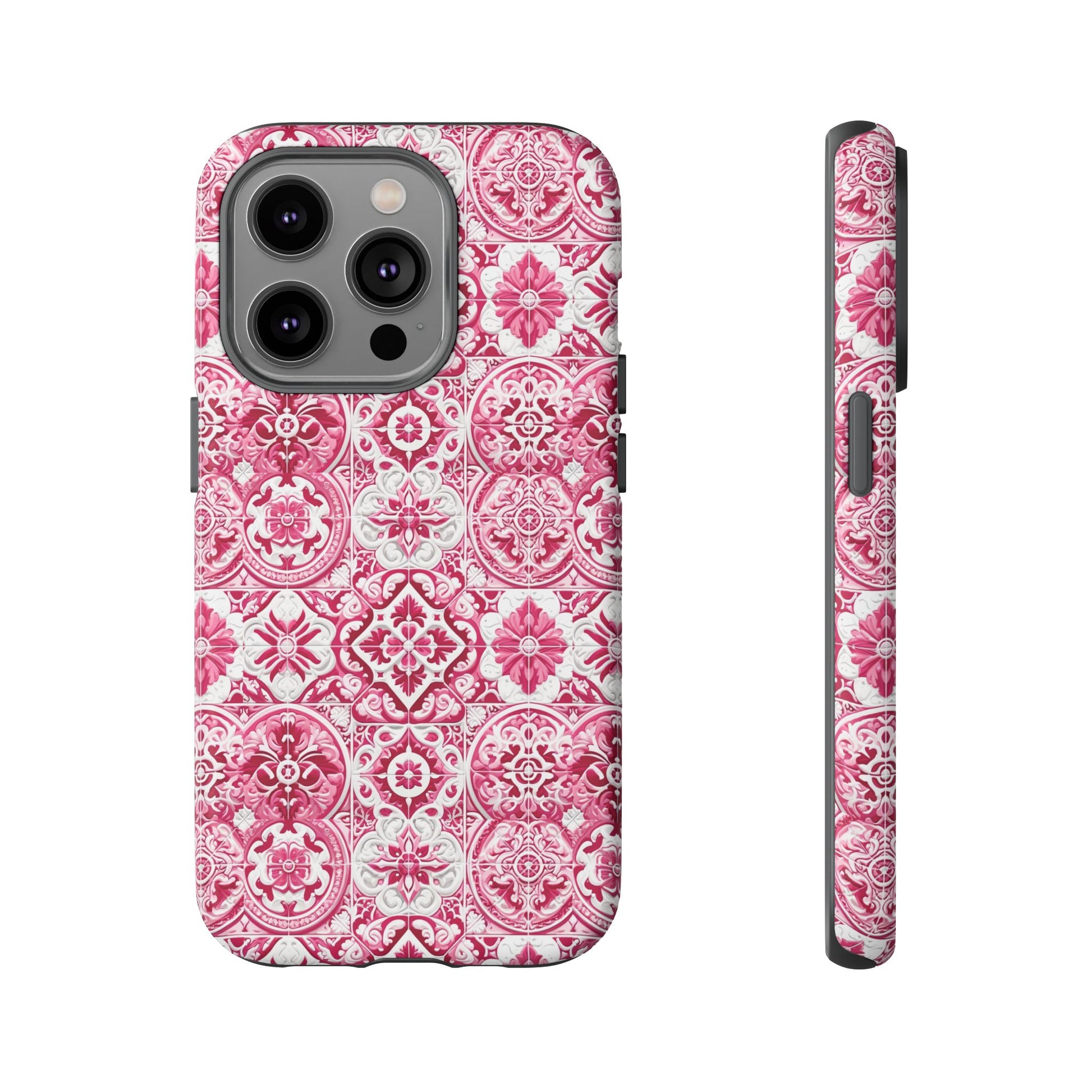 Pink and White Mediterranean Tile Design Phone Case - Stylish, Protective Cover for All Models Gift for Mom Accessory Gift for Her