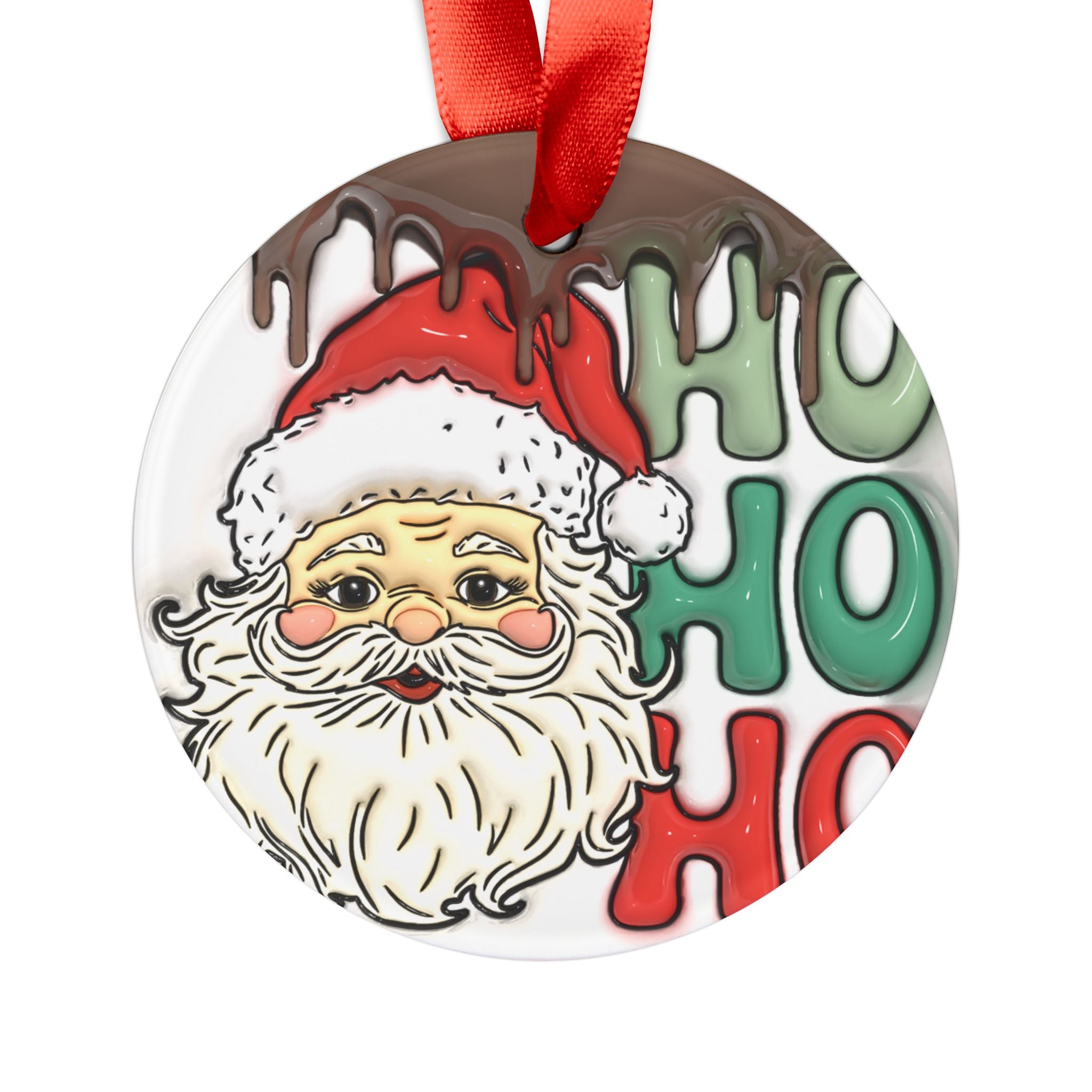 3D Santa 'HO HO HO' Illusion Ornament with Red Ribbon Festive Christmas Decor, Perfect Tree Accent, Glossy Finish, 2.9x2.9 Inches, Unique Holiday Keepsake Ideal for Tree Trimming - MRSBYVALLE
