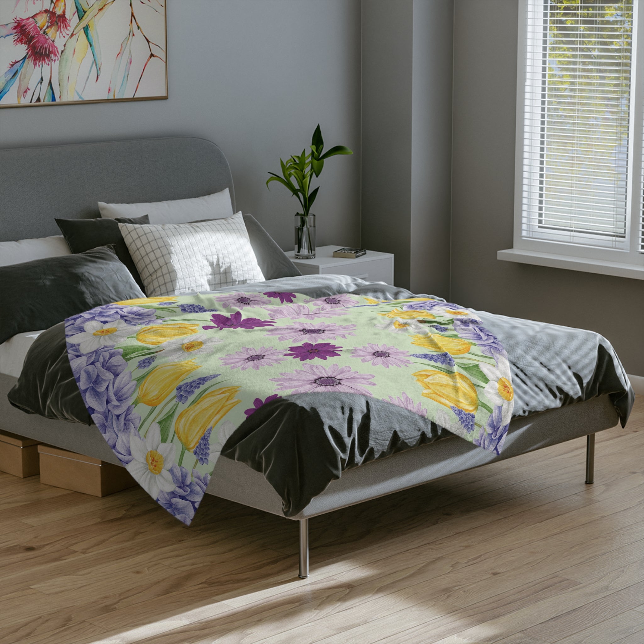 Plaid à fleurs lavande et jaunes – Doux et confortable, motif botanique pour lit, canapé ou coin lecture, cadeau parfait pour les amoureux de la nature et pour rafraîchir la maison
