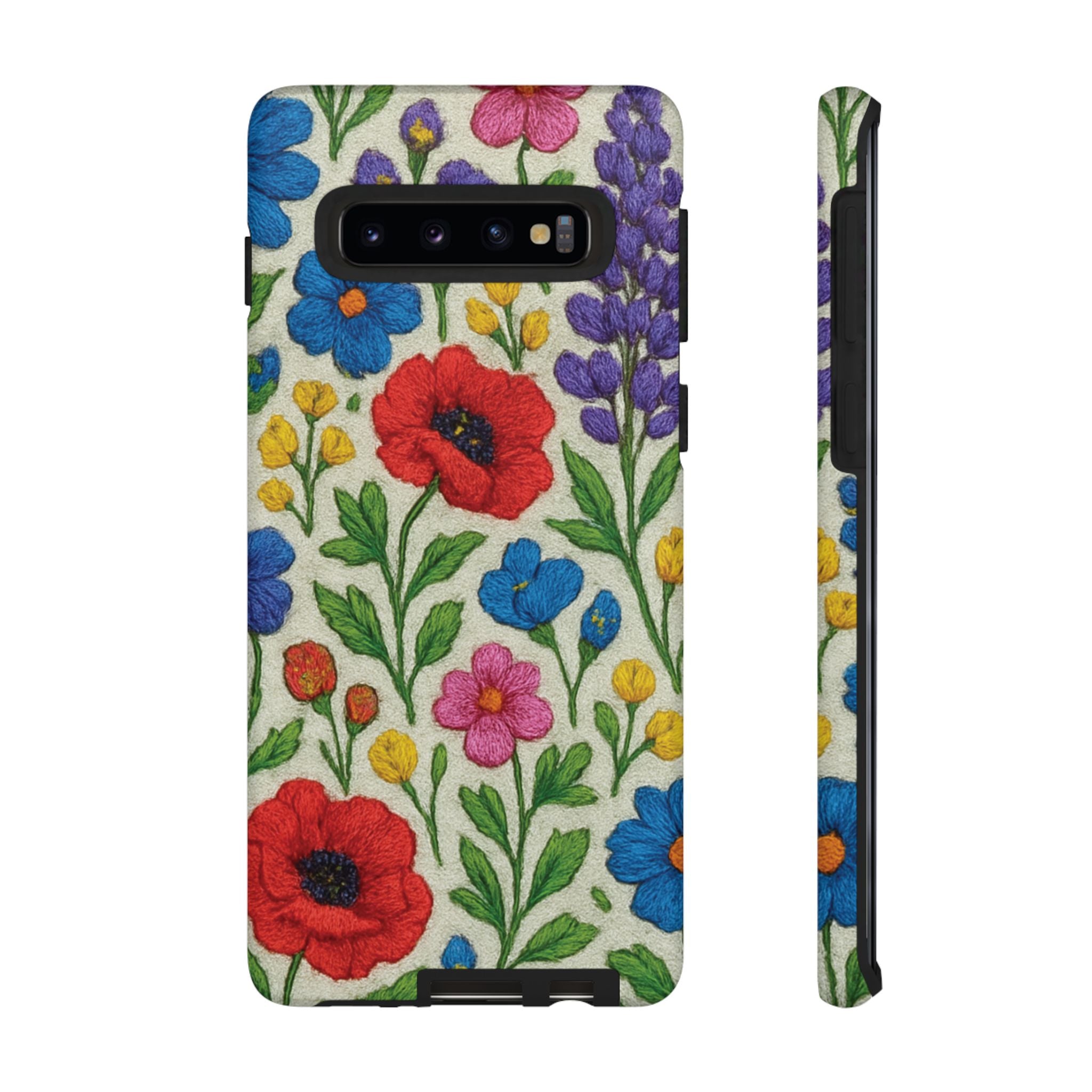 Bright 3D Illusion Wildflower Phone Case Cute Floral Design in Red, Pink, Blue – Aesthetic Protective Case for iPhone and  Android