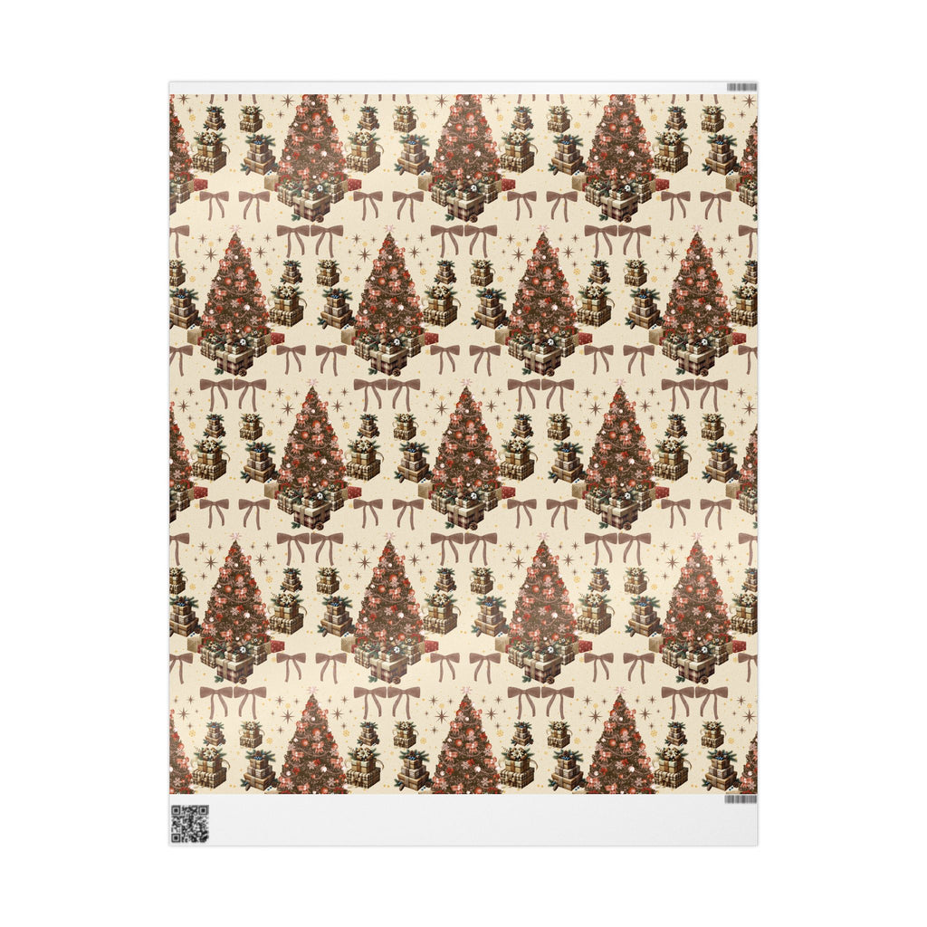 Brown Cozy Christmas Wrapping Paper Warm Holiday Gift Wrap with Tree Pattern  Festive Design