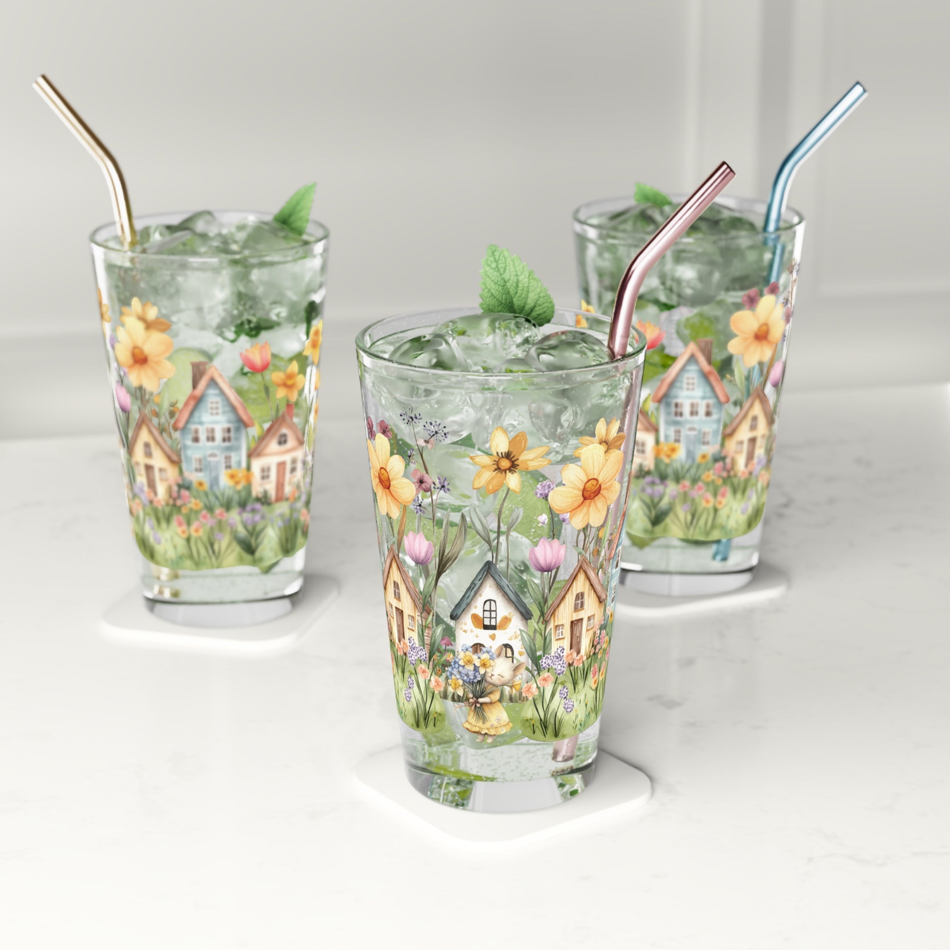 Pint Glass, Watercolor Floral House Cat, Gift for Cat Lovers, Cute Cat Glassware, Flower Decor, Spring Home Gift, Perfect Gift, Handwash