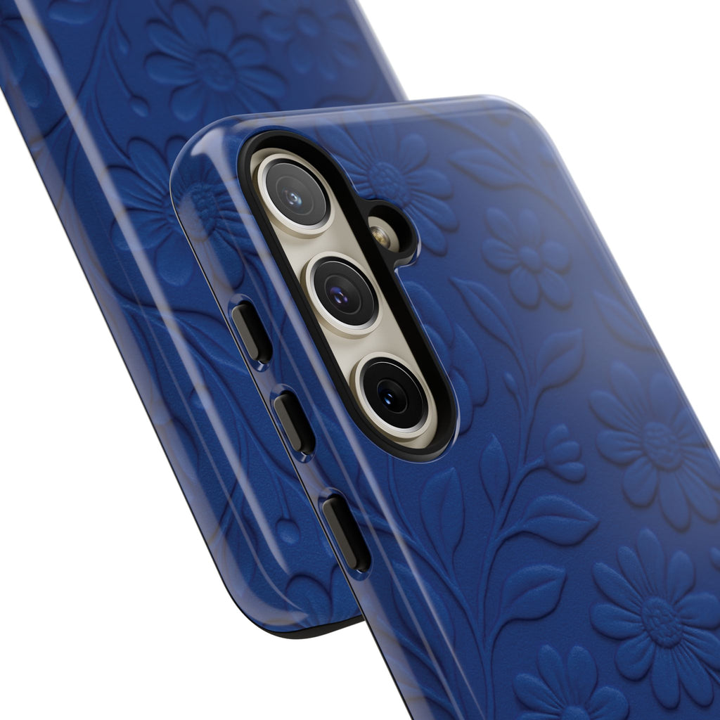3D Illusion Floral Cobalt Blue Phone Case Elegant Raised Flower Design, Seamless Textured Look, Durable & Stylish Protection for iPhone and Android Models Fits iPhone & Samsung Models
