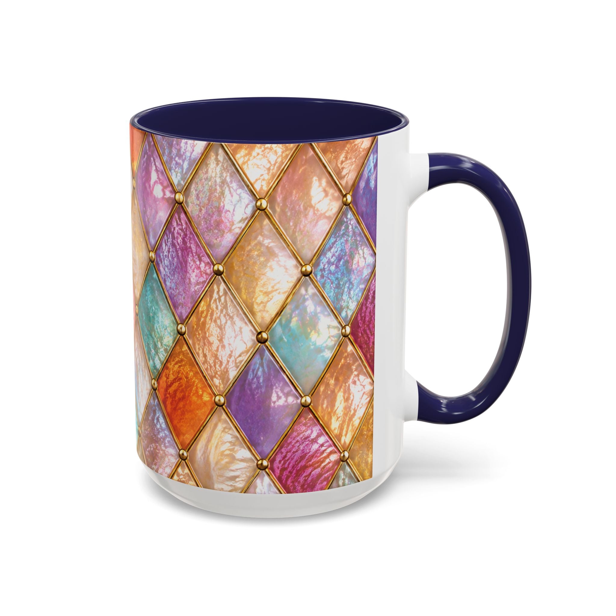 Colorful Jewel-Quilt Accent Coffee Mug — Vibrant Stained-Glass Pattern (11/15oz) Gift for her