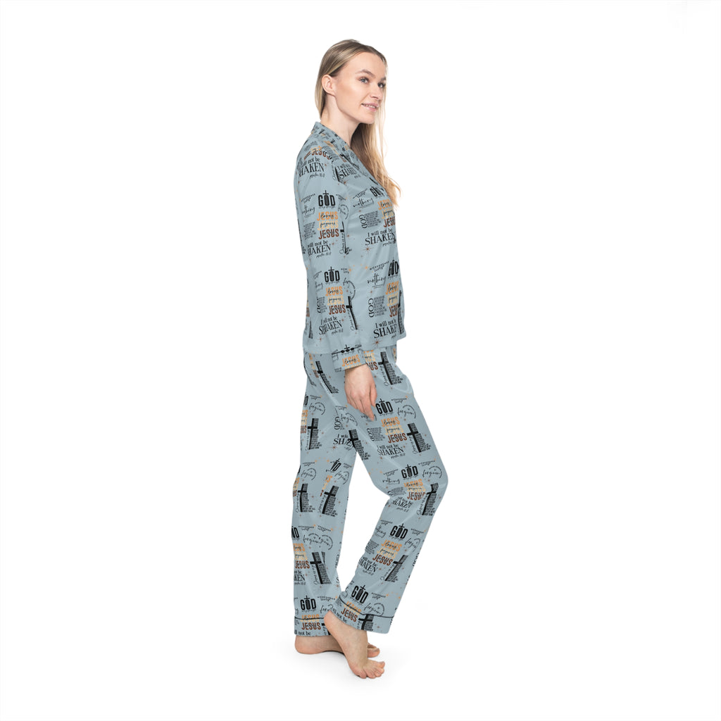Ensemble de pyjama en satin imprimé « Foi inébranlable » – Cadeau parfait pour maman, pour une fête prénuptiale ou une soirée