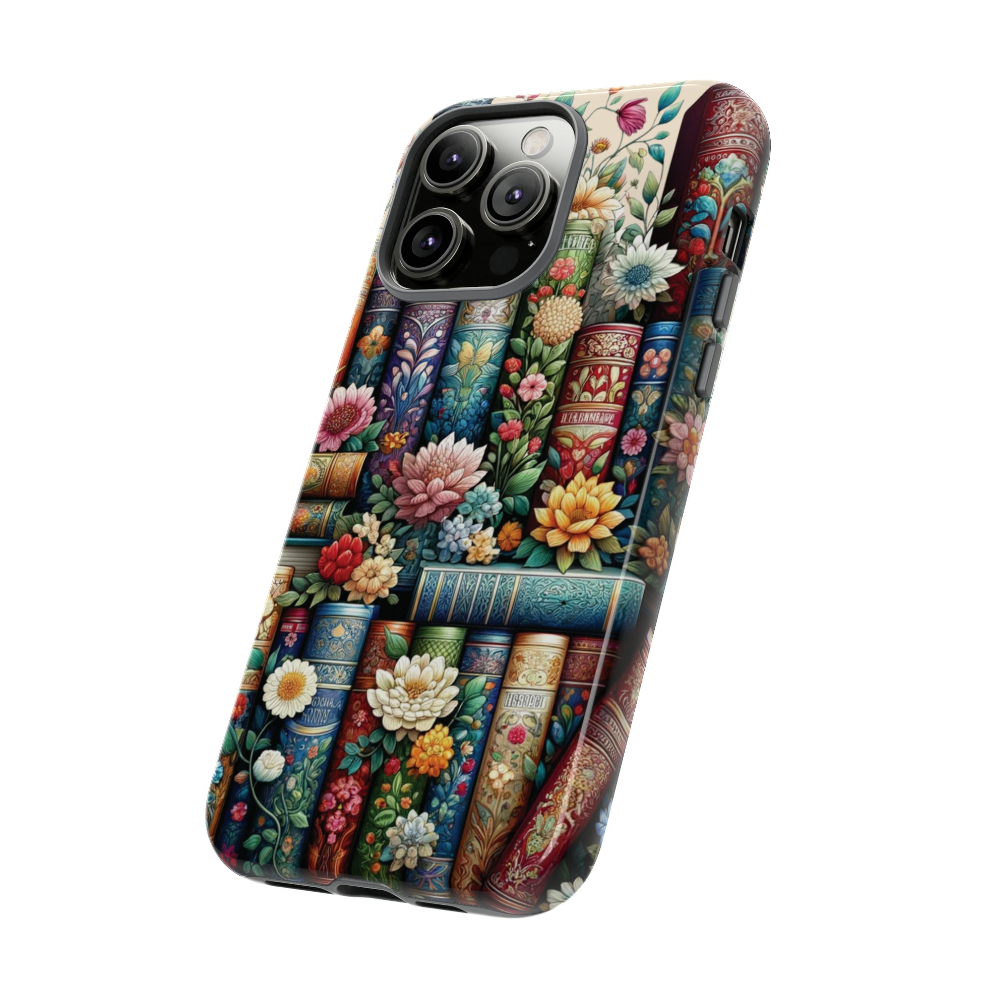 Books and Floral Boho Luxury Phone Tough Case Floral Elegant Durable Stylish for Modern Devices iPhone 15, Samsung iPhone Samsung Accessory Gift for Her.