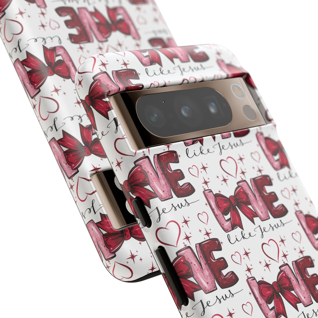 Love Like Jesus Red Bows and Hearts—Tough, Faithful Phone Cases & Religious iPhone Accessories: Protect Your Device & Show Your Faith