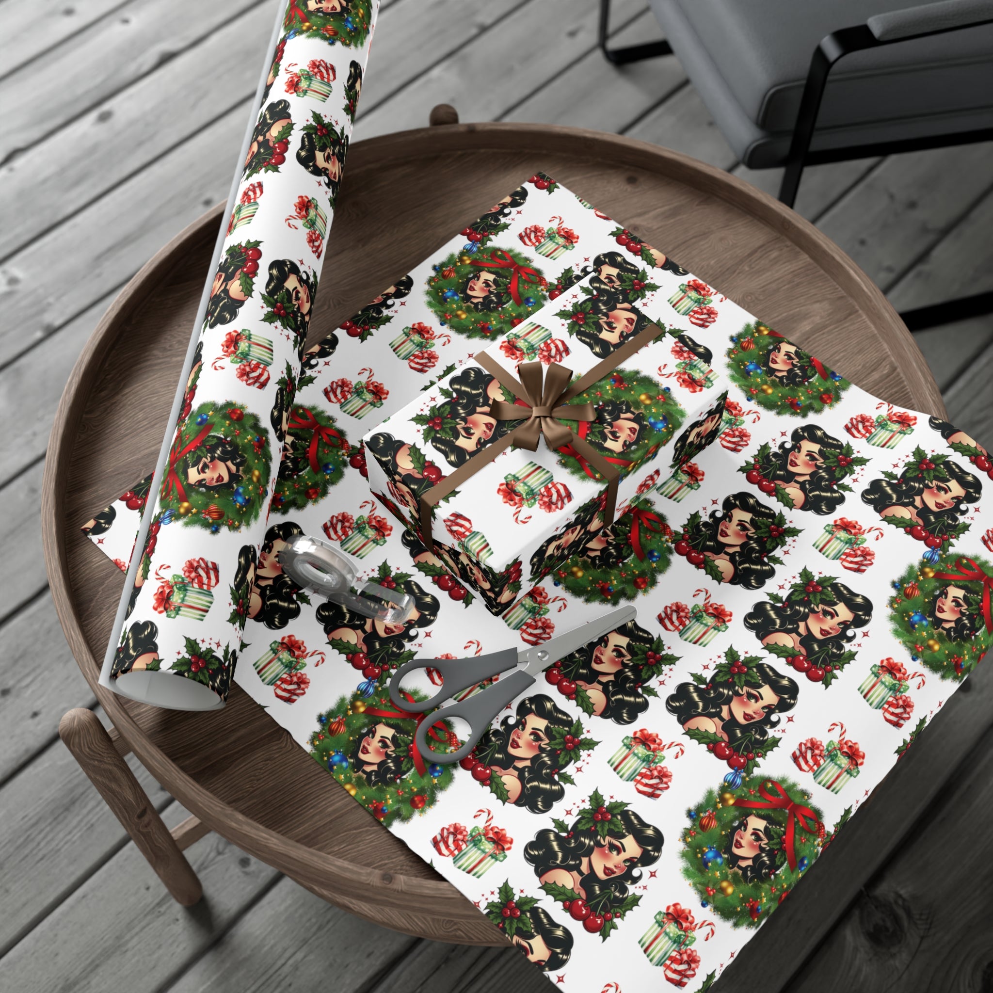 Retro Women Christmas Theme Wrapping Paper Vintage-Inspired Gift Wrap Perfect for Christmas Gifts and Special Occasions, Moms Gift - MRSBYVALLE