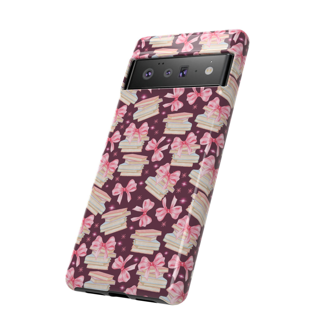 Coquette Pink Bows & Books Phone Case for iPhone 16 15 14 13 12  21 23 Samsung, and Pixel | Stylish Protective Cover Gift for Her Perfect for Floral Lover