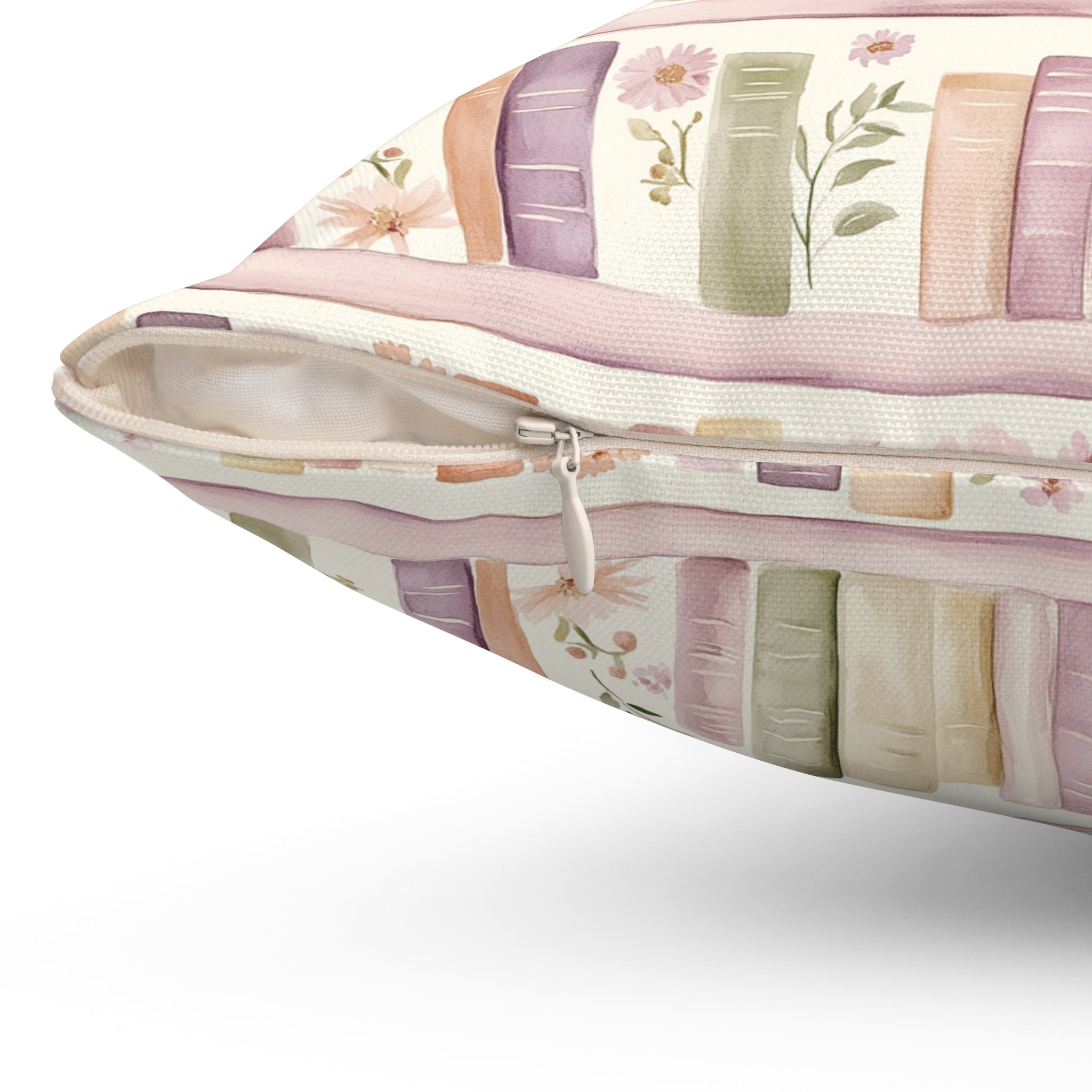 Lavender Romantic Books & Floral Square Pillow — Bedroom Decorative Throw Pillow