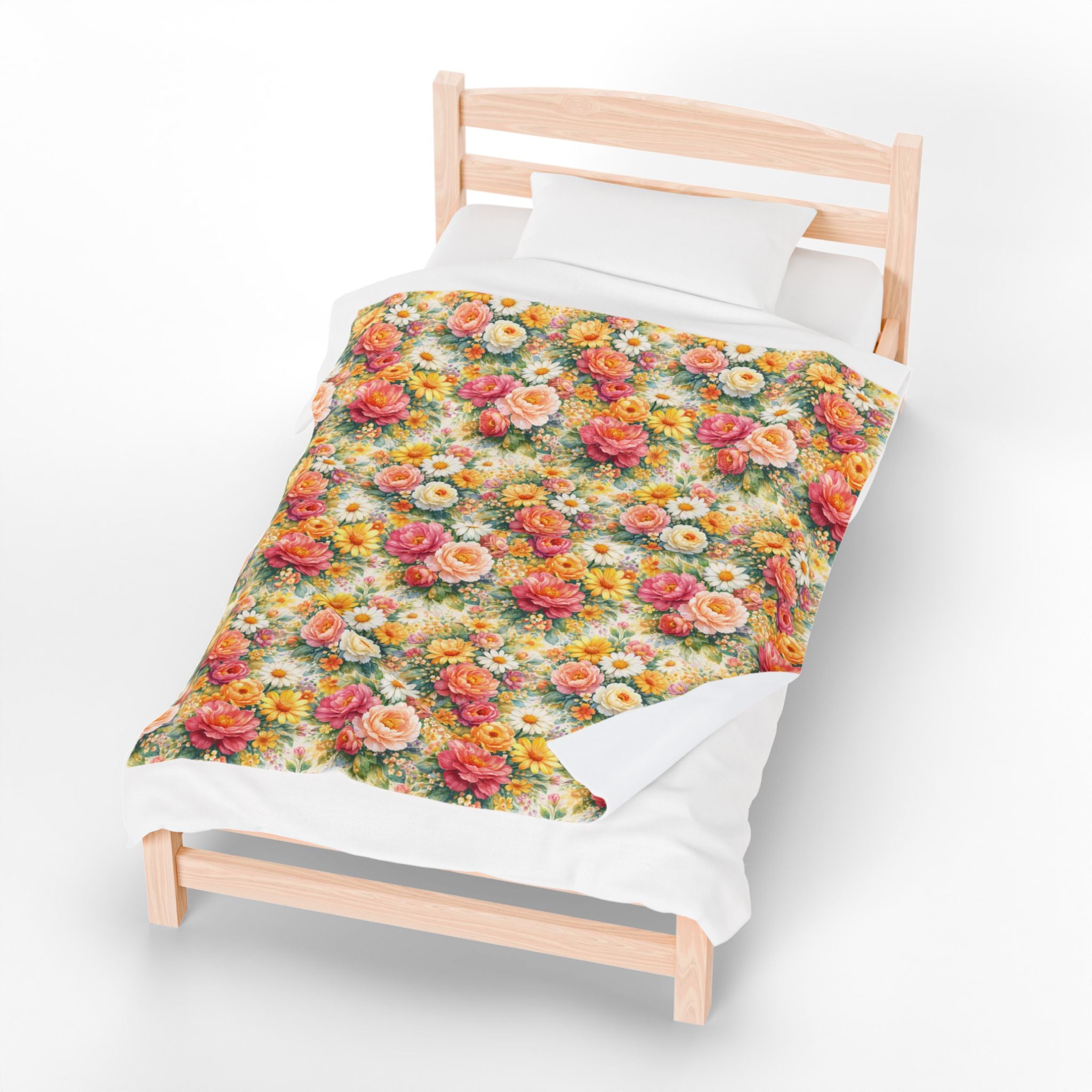 Couverture polaire en velours floral éclatant — Jeté floral esthétique en Minky