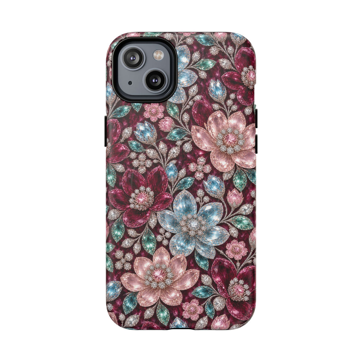 Floral faux Jewel Phone Case Sparkling Burgundy Flower Tough Magnetic Case 18 iPhone