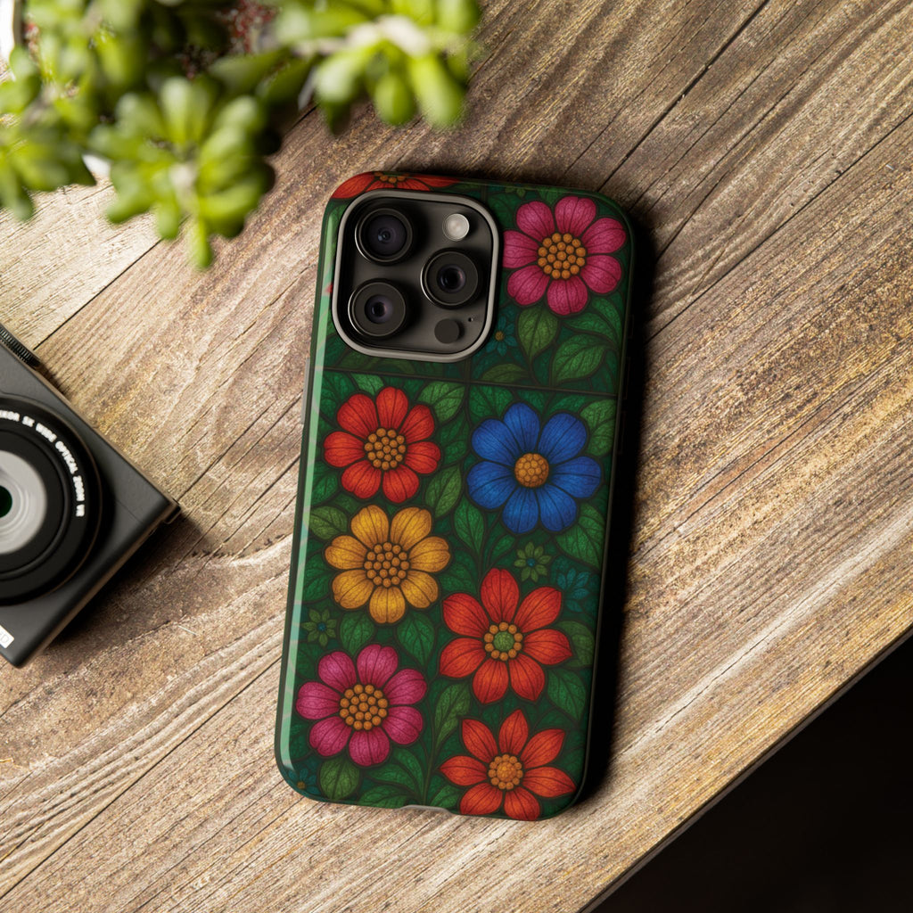 Coque de téléphone effet vitrail floral lumineux Art abstrait coloré, Étui de protection esthétique pour iPhone, Samsung et Google, Idée cadeau unique pour maman