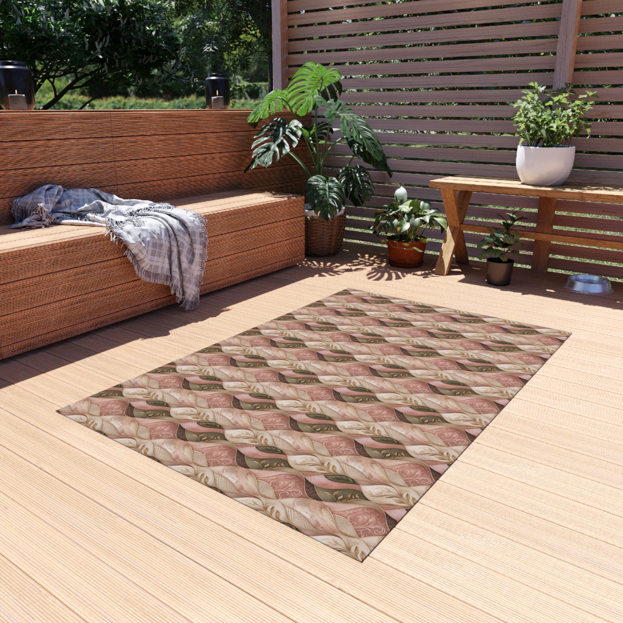 Outdoor Rug — Braided Coral & Sand Pattern Patio Mat
