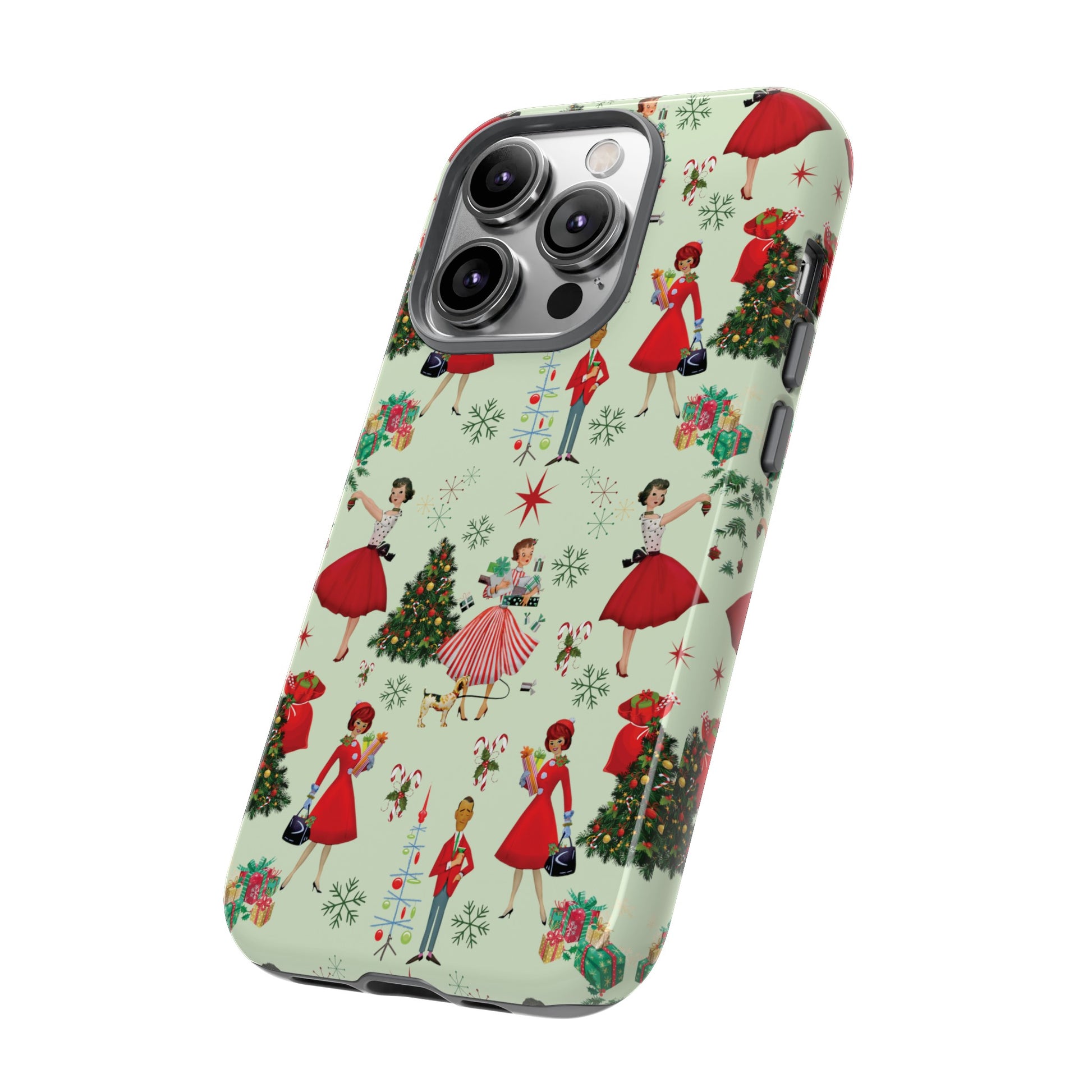 1950s Vintage Phone Case - Retro Christmas Design | Unique Holiday Protection for Your Device | Stylish & Durable Cover Gift for Her Phone 15, Samsung iPhone Samsung Accessory Gift for Her