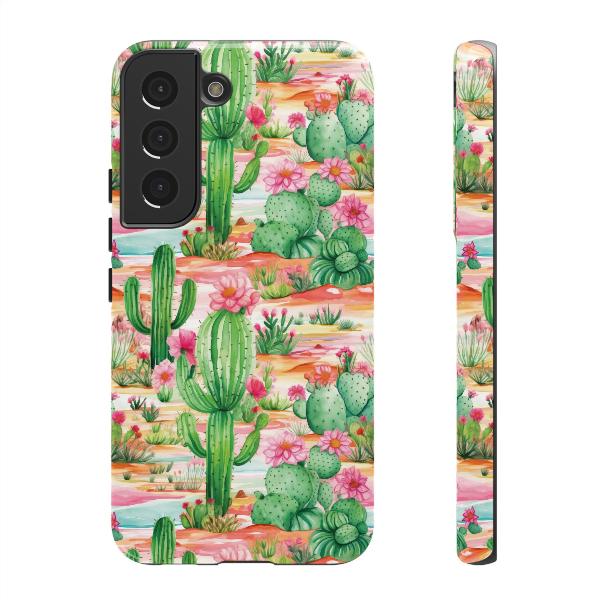 Pink and Mint Green Cactus Phone Case - Tough, Stylish Cover with Cactus Flowers | Durable Protection for iPhone & Android | Fresh Nature-Inspired Design!