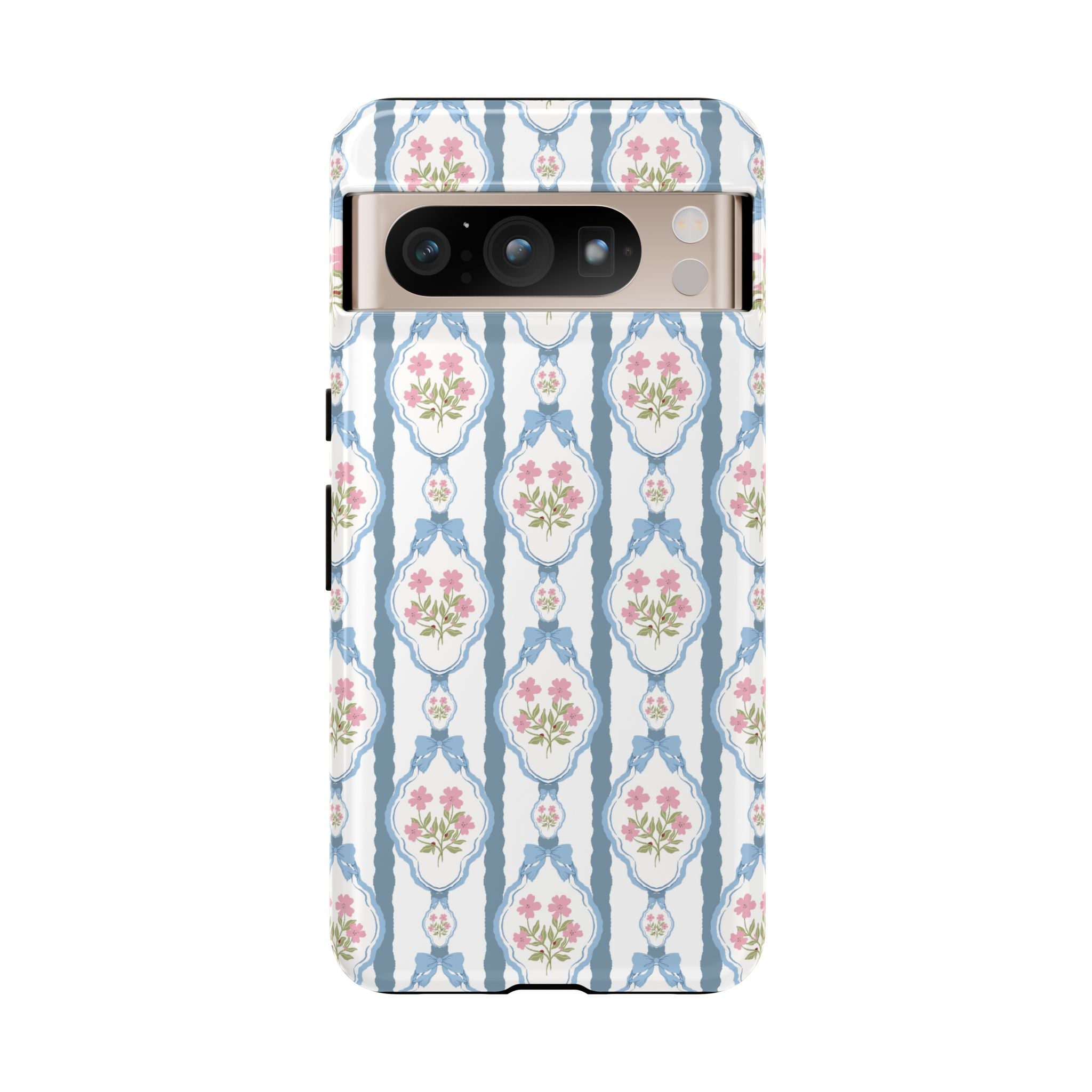 Vintage Blue and  Pink Bow Phone Case — 'Tough Cases' Romantic Floral Design