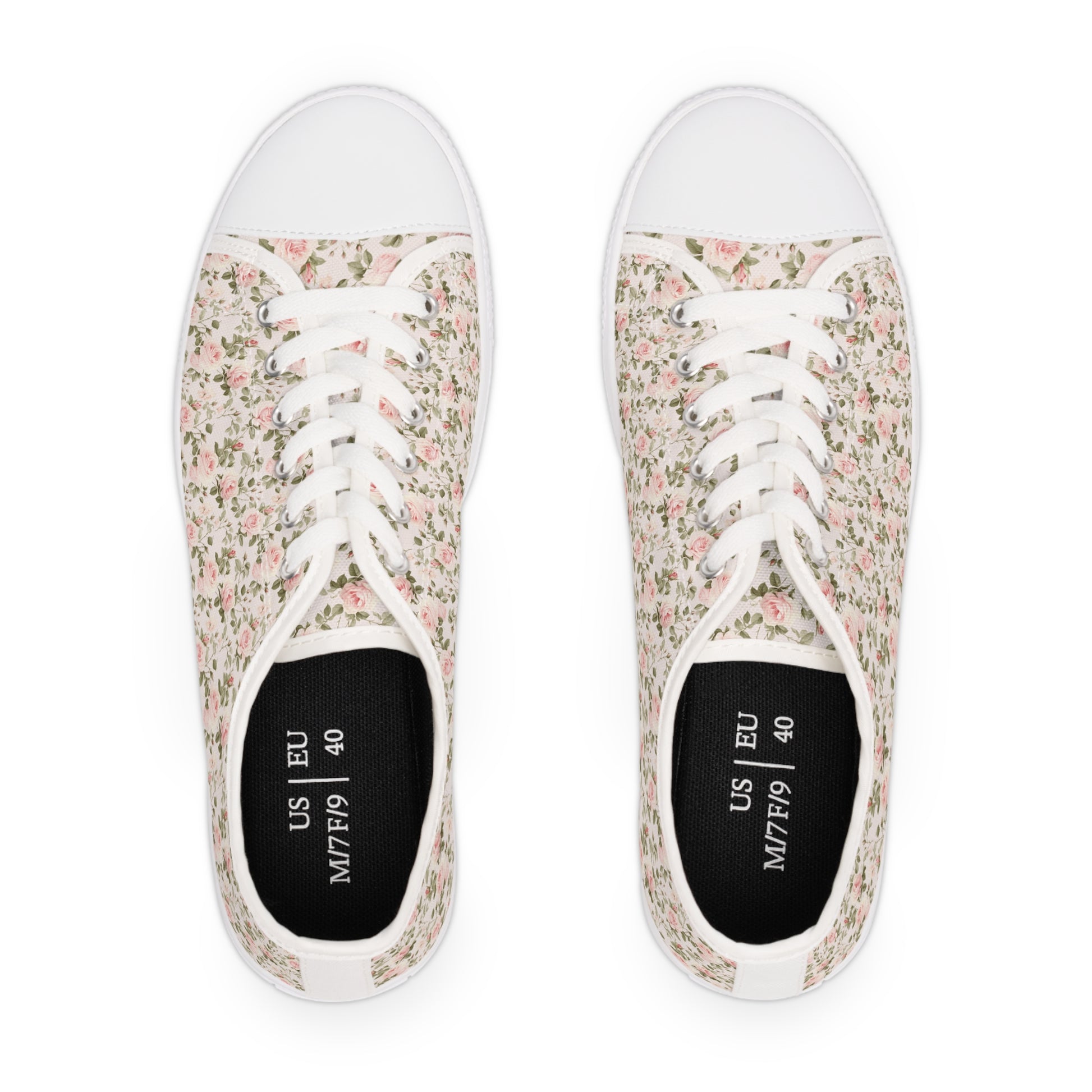 Pink Floral Women's Low Top Sneakers Breathable Polyester Canvas, Lightweight Stylish Floral Pastel Design, Comfortable All-Day Wear, Perfect for Walking and Everyday Activities - MRSBYVALLE